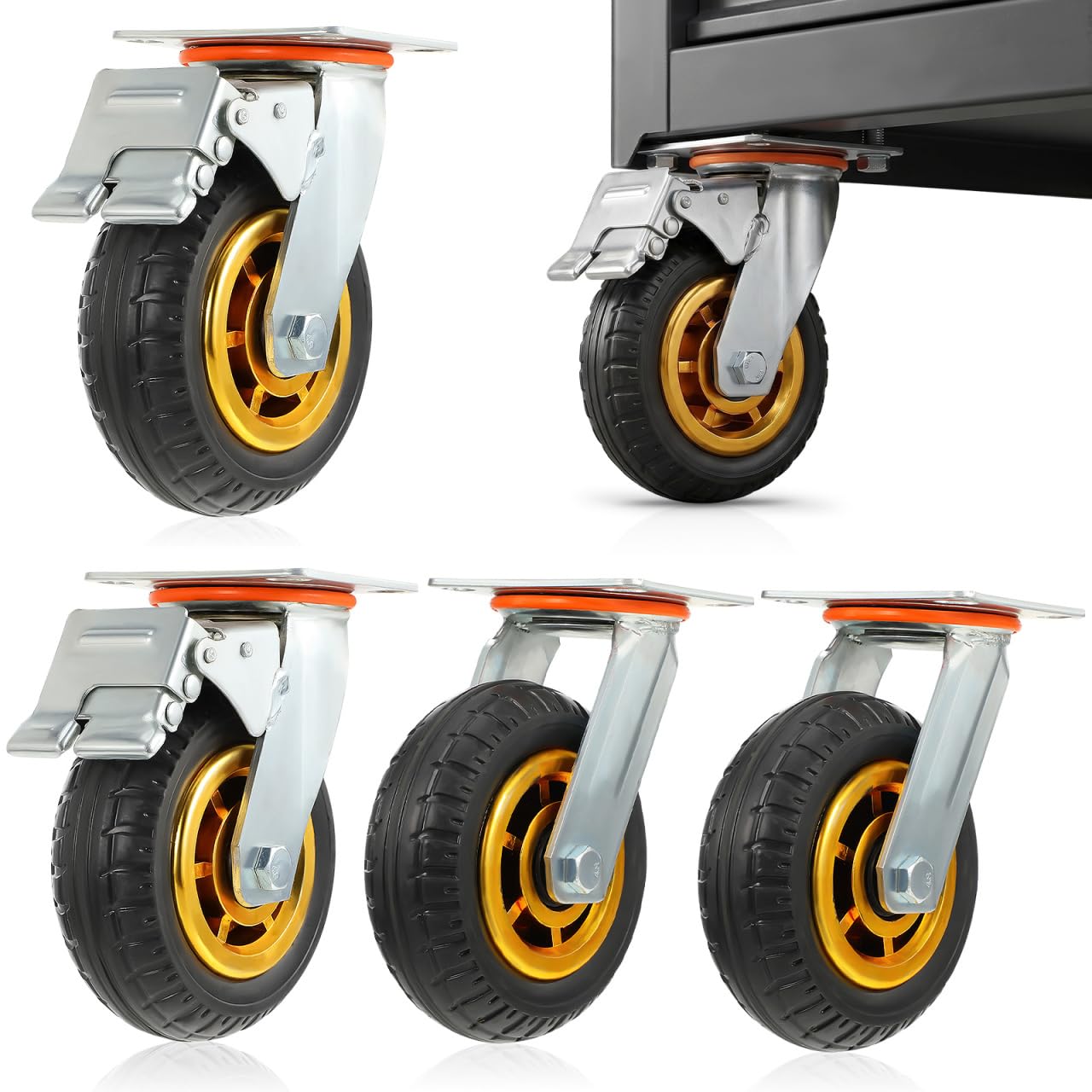 Hemobllo Schwerlastrollen-Set 4 Stück – 150 mm mit Feststellbremse & gummiertem Lauf – bis 250 kg pro Set, bodenschonend für Werkbank, Industrie & Möbel