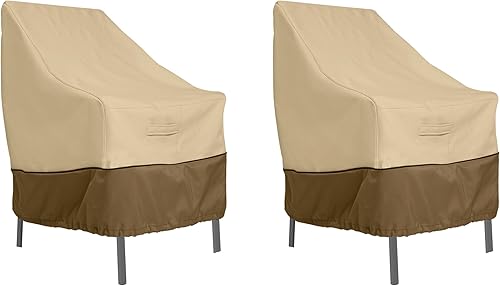 Classic Accessories Veranda - Funda resistente al agua para silla de patio con respaldo alto de 25.5 pulgadas, paquete de 2, fundas para sillas de