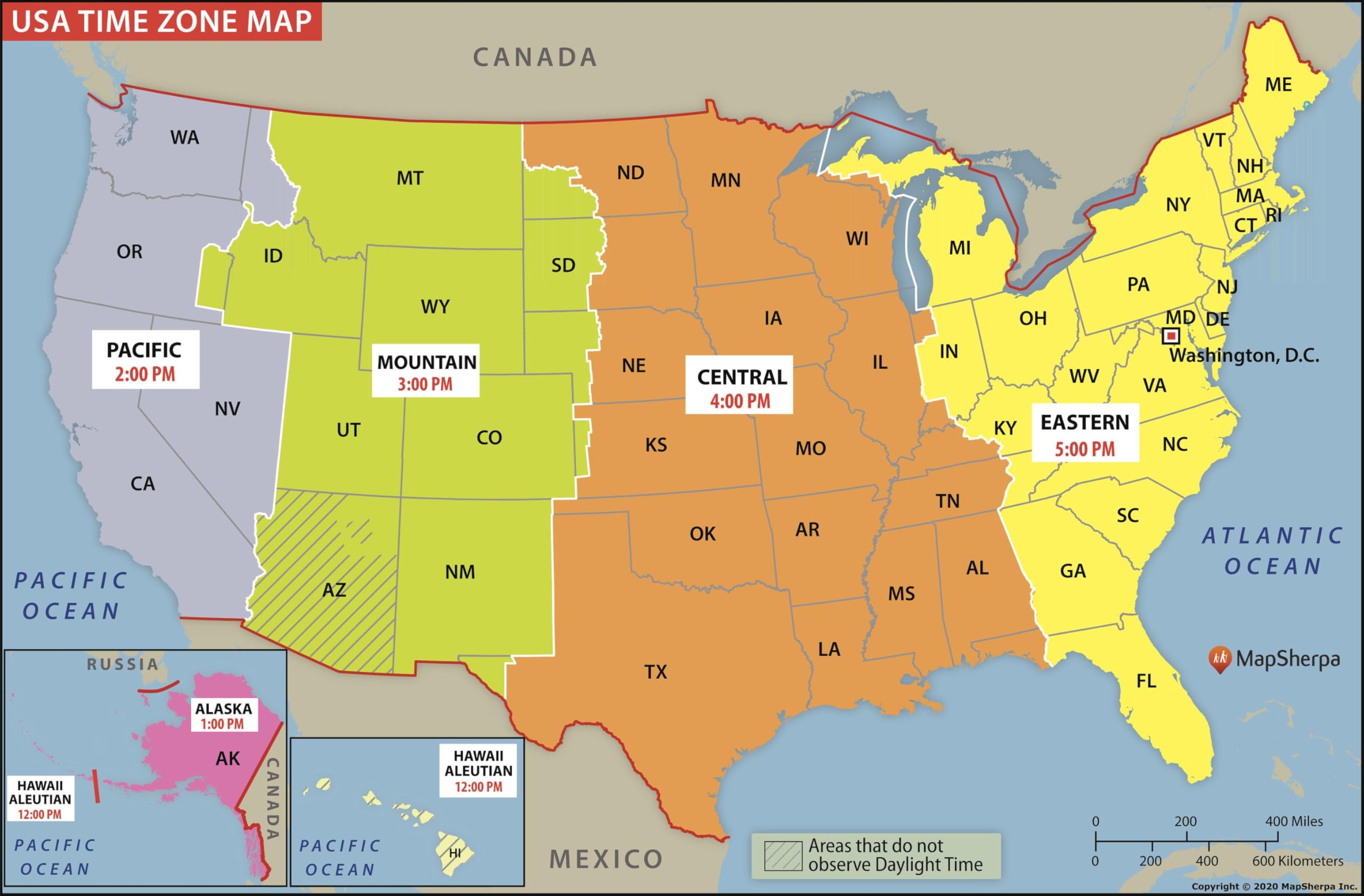USA Time Zone Map - Extra Large - 155 x 102 cm Poster - Rolled Canvas