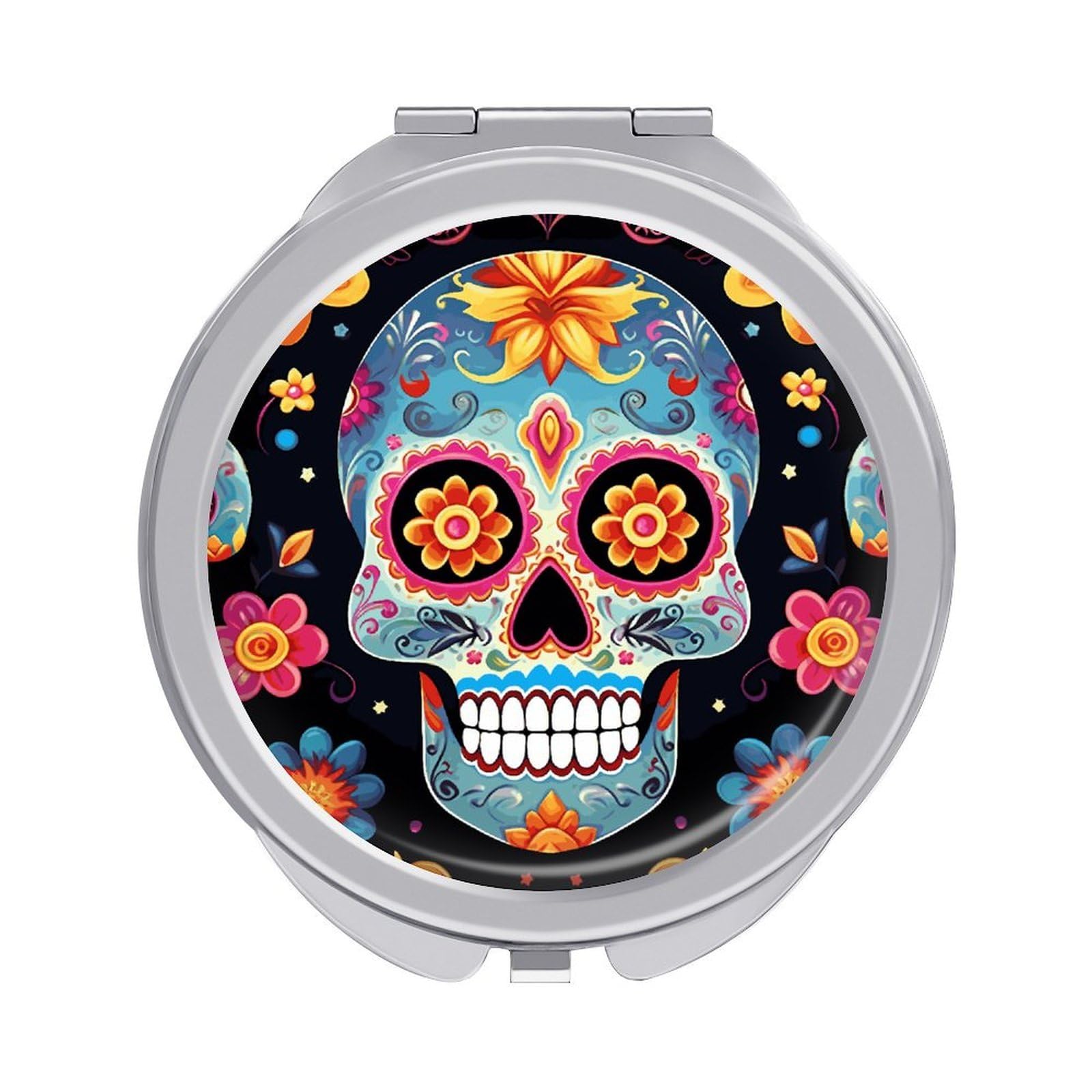 LDGSUPH Sugar Skulls Travel Makeup Mirrors Portable Compact Mirror Double-Sided 2X/1X Magnifying Folding Pocket Mirror Mini Round Handheld Mirrors for Home Outdoor