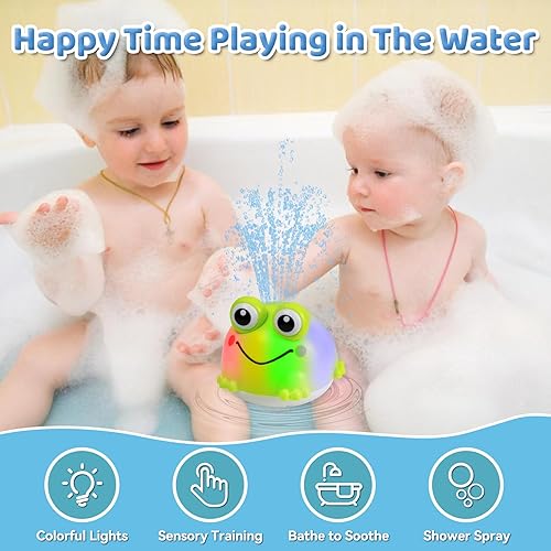 Miniatura 3 de Juguetes de baño iluminados para niños de 1 a 3 años, juguete de baño de rana recargable para bebés de 6 a 12 meses, juguetes de fuente de bañera de