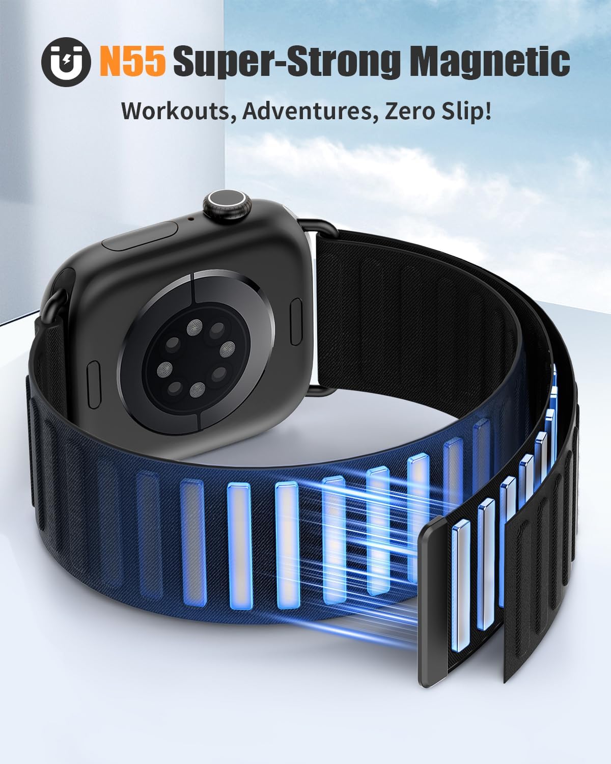 Magnetic Sport Bands Patented Compatible with Apple Watch Band 49mm 46mm 45mm 40mm 44mm 38mm 41mm 42mm for Men Women, Nylon Strap Replacement for iWatch Ultra/3/2/1 Series 11 10 9 8 7 6 5 4 3 2 1 SE