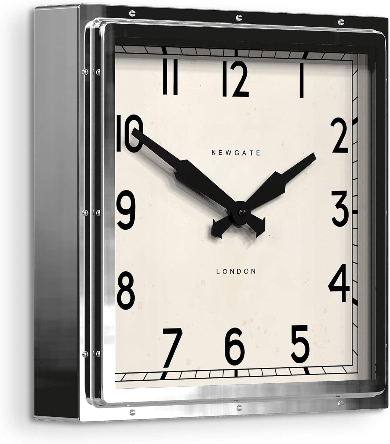 NEWGATE® Quad wall Clock | Large Square Polished Stainless Steel Design | 16 inch | Iconic Industrial mid Century Style Clock for Kitchen, Living Room or Office