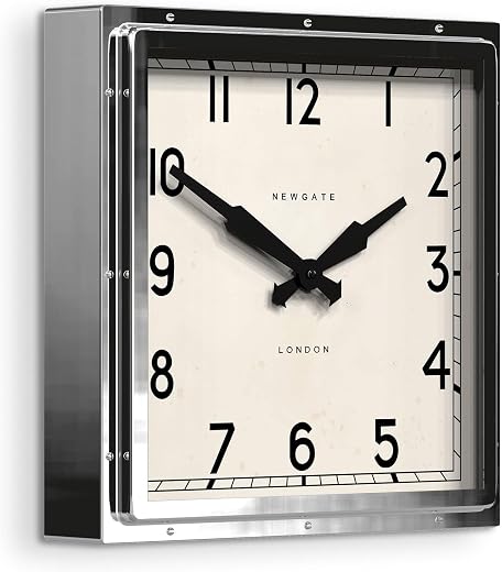 NEWGATE® Quad wall Clock | Large Square Polished Stainless Steel Design | 16 inch | Iconic