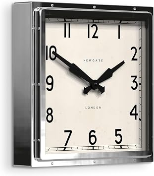 NEWGATE Quad wall Clock | Large Square Polished Stainless Steel Design | 16" | Iconic Industrial mid-Century Style Clock for Kitchen, Living Room or Office