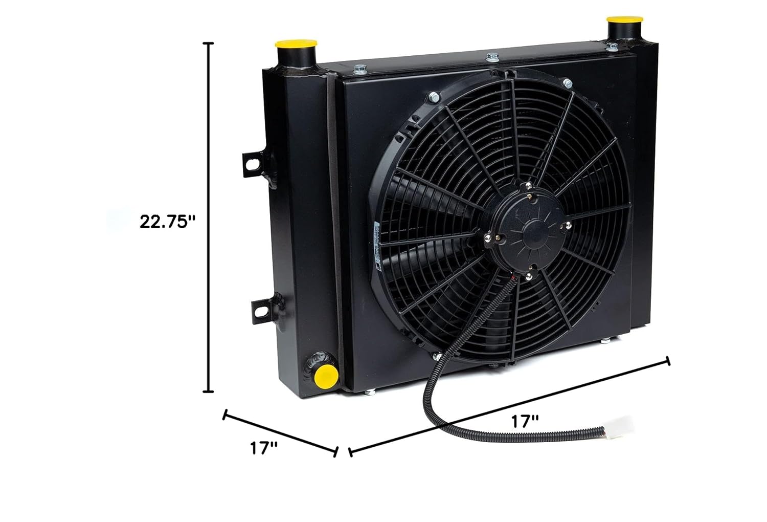 Maxim Mobile Hydraulic Oil Cooler with 12VDC Fan and Shroud – Small Radiator for Hydraulic Systems, Gearboxes & Tanks – 55 GPM, 1" NPT Ports, 30K–38K Heat Dissipation, 300 PSI, 350°F – Part 258500