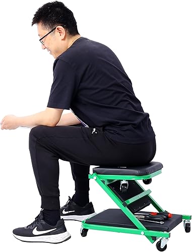 Miniatura 2 de Mechanic Creeper plegable Z Creeper, 36 pulgadas 2 en 1 Z Creeper Seat 300 lbs Capacidad Silla de garaje ajustable plegable plegable con 6 ruedas