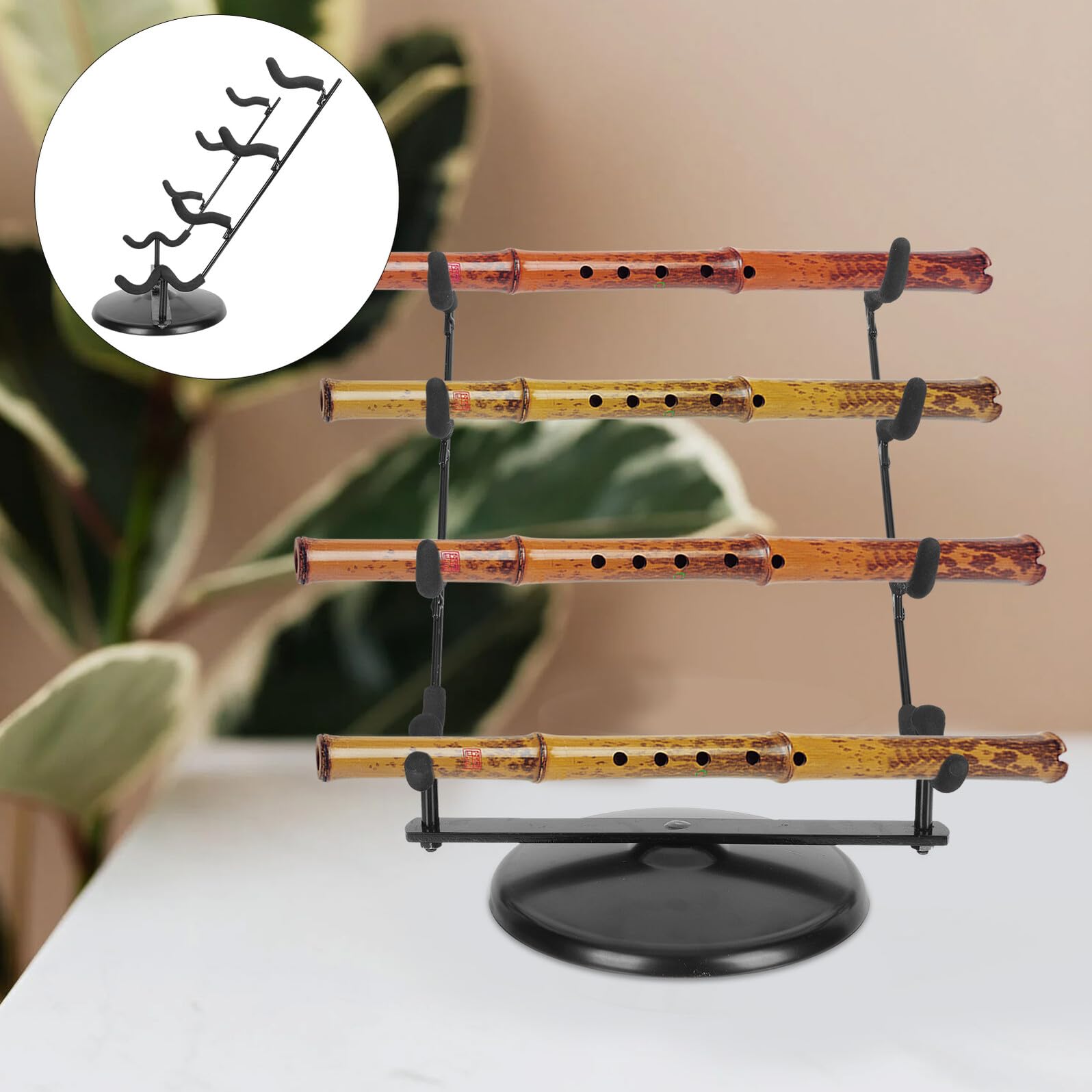 Levemolo Flötenständer aus Eisen und Bambus Kompakter Dizi Displayhalter Stabiler Musikinstrumentenständer für Blasinstrumente Praktischer Flötenorganizer für Zuhause
