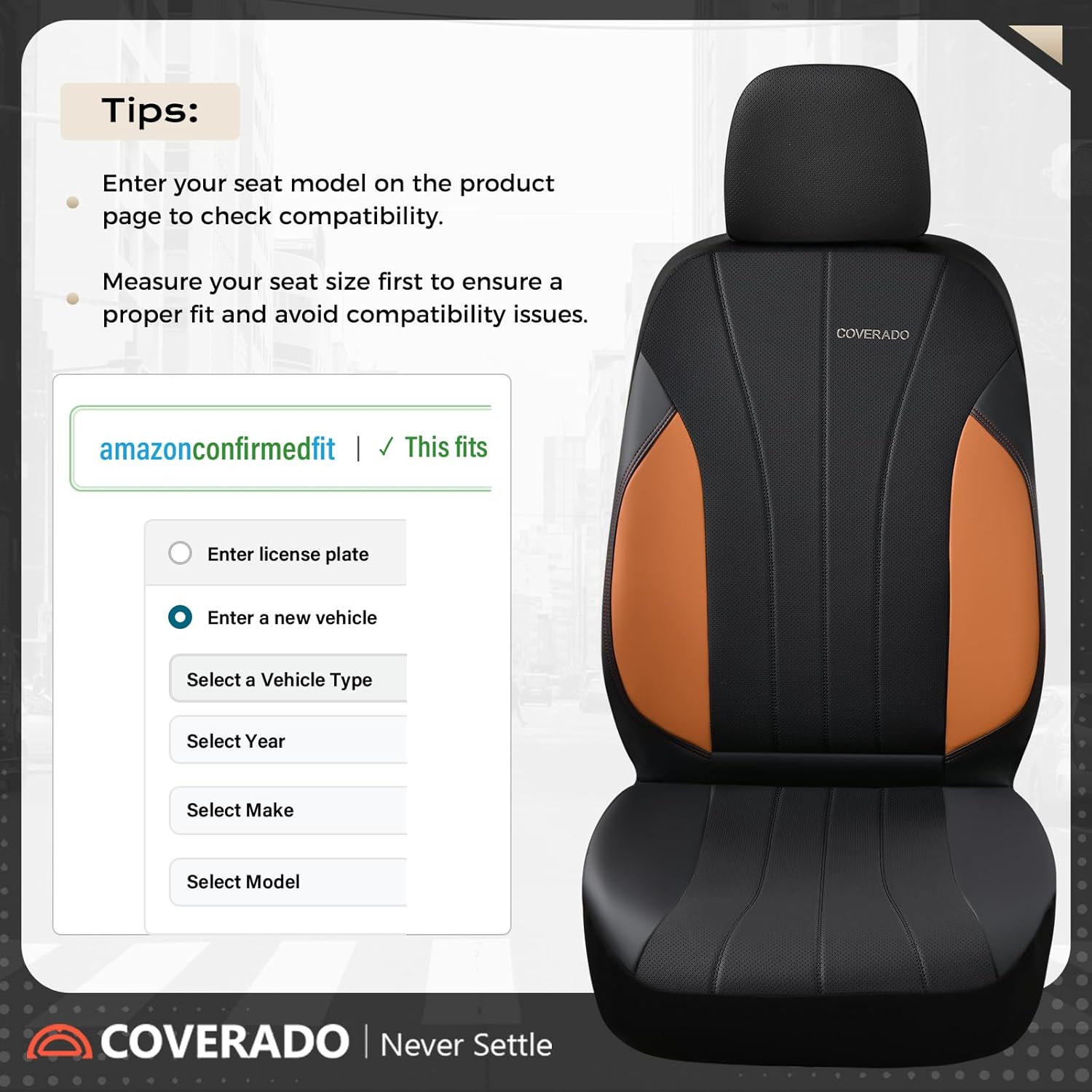 Coverado Car Seat Covers, Luxury Front Seat Covers, Leather Car Seat Protectors, Brown Automotive Seat Covers Universal Fit for SUVs Trucks Sedans