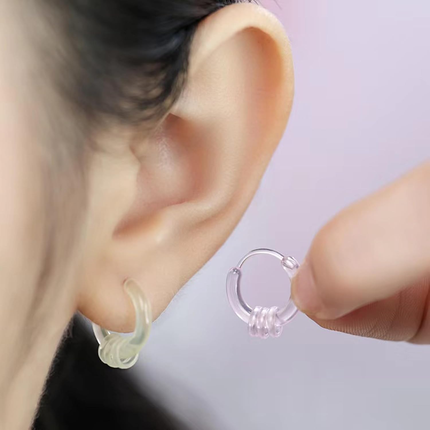 Unisex Plastic Hoop Ear Retainers & Nose Rings Set, 12 Pairs, Anti-Allergy, With Buckle