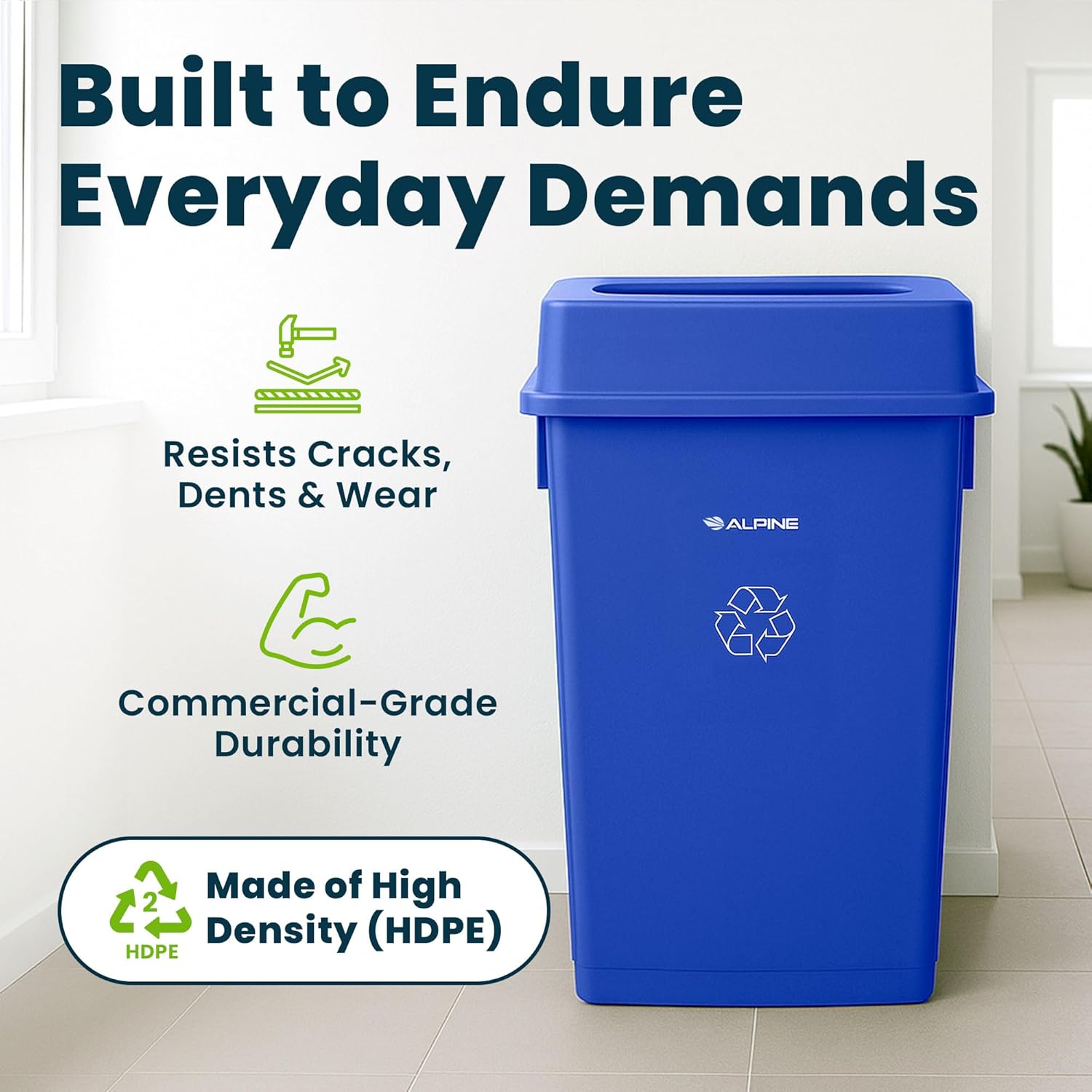 Alpine Industries Slim Trash Can Lid - Compact Garbage Bin Cover - Durable Slender Varied Plastic Top Minimize Odors and Keep Litter Inside and Unseen - Drop Shot Lid - Blue