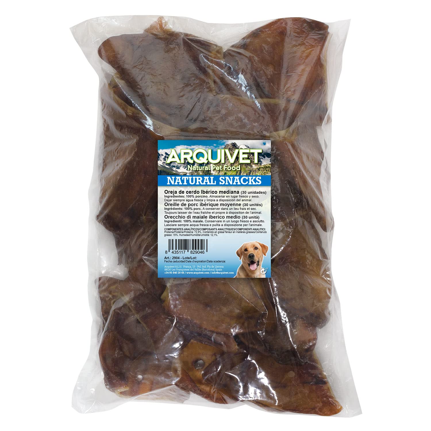 ARQUIVET - Oreja de Cerdo ibérico Grande - (Bolsa 30 Unidades) - Snacks Naturales para Perros