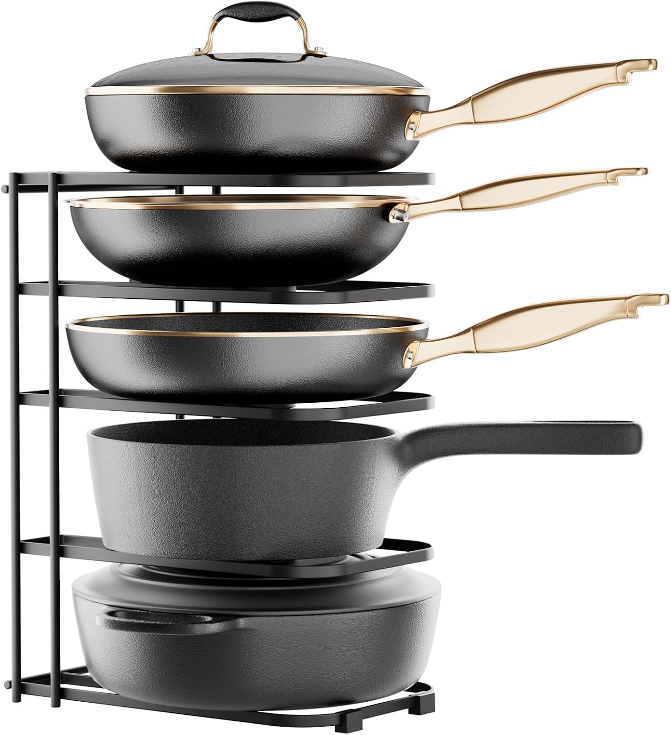ORDORA Pots and Pans Organizer Rack under Cabinet 13.58" Tall, 5-Tier Pan Organizers inside Cabinet, Space Saving Kitchen Storage Pot Rack for Baking Pan Cast Iron Skillets Cookware - No Assembly