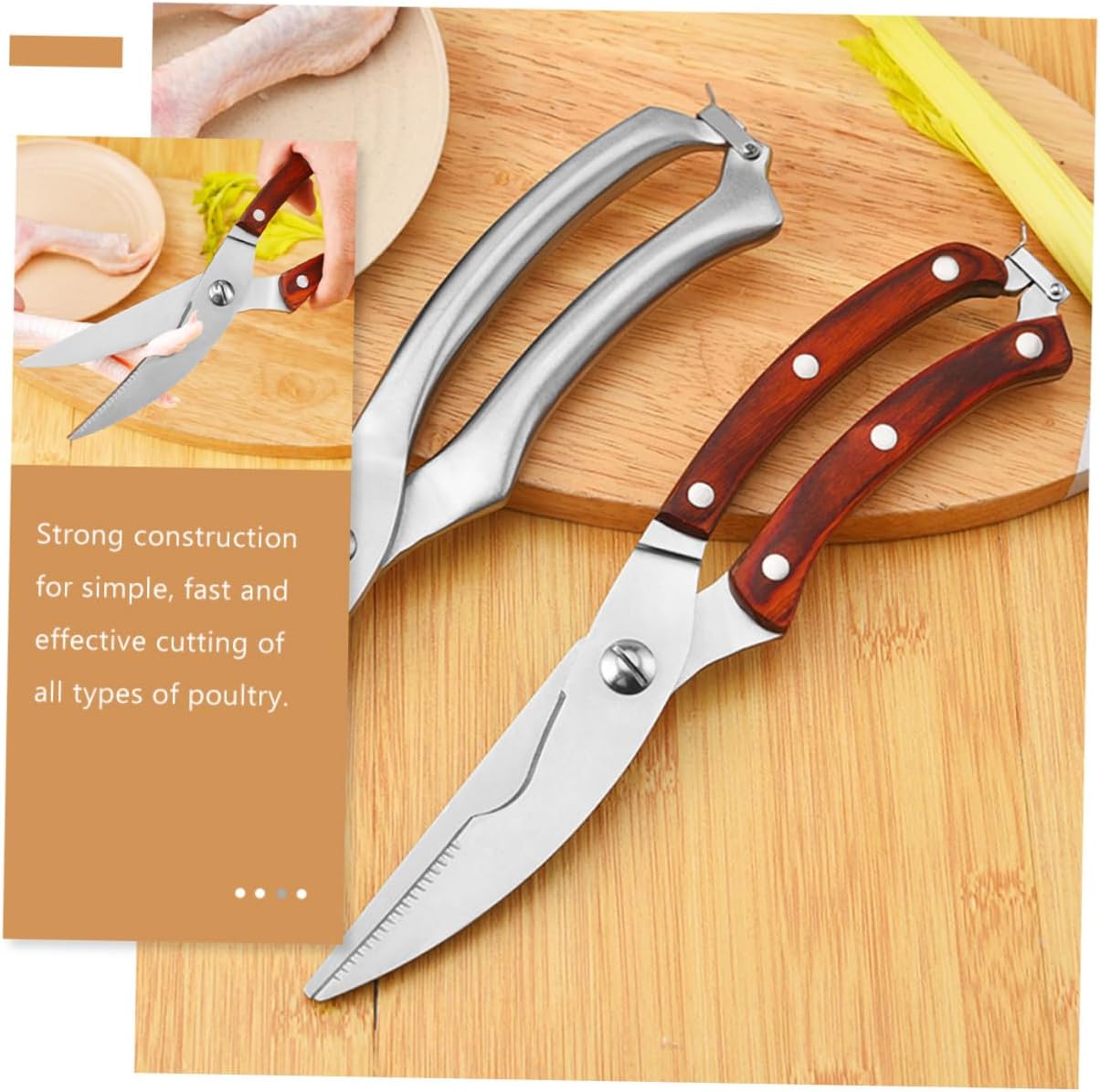 LABRIMP Ergonomic Handle Kitchen Scissors for Chicken Bone Poultry Shear Food Shredder Stainless Steel Shears