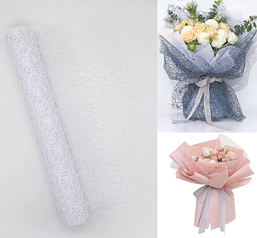 emgggru Papel de regalo para ramo de flores, 1 rollo de tela jacquard de malla calada, suministros florales para flores frescas, suministros de