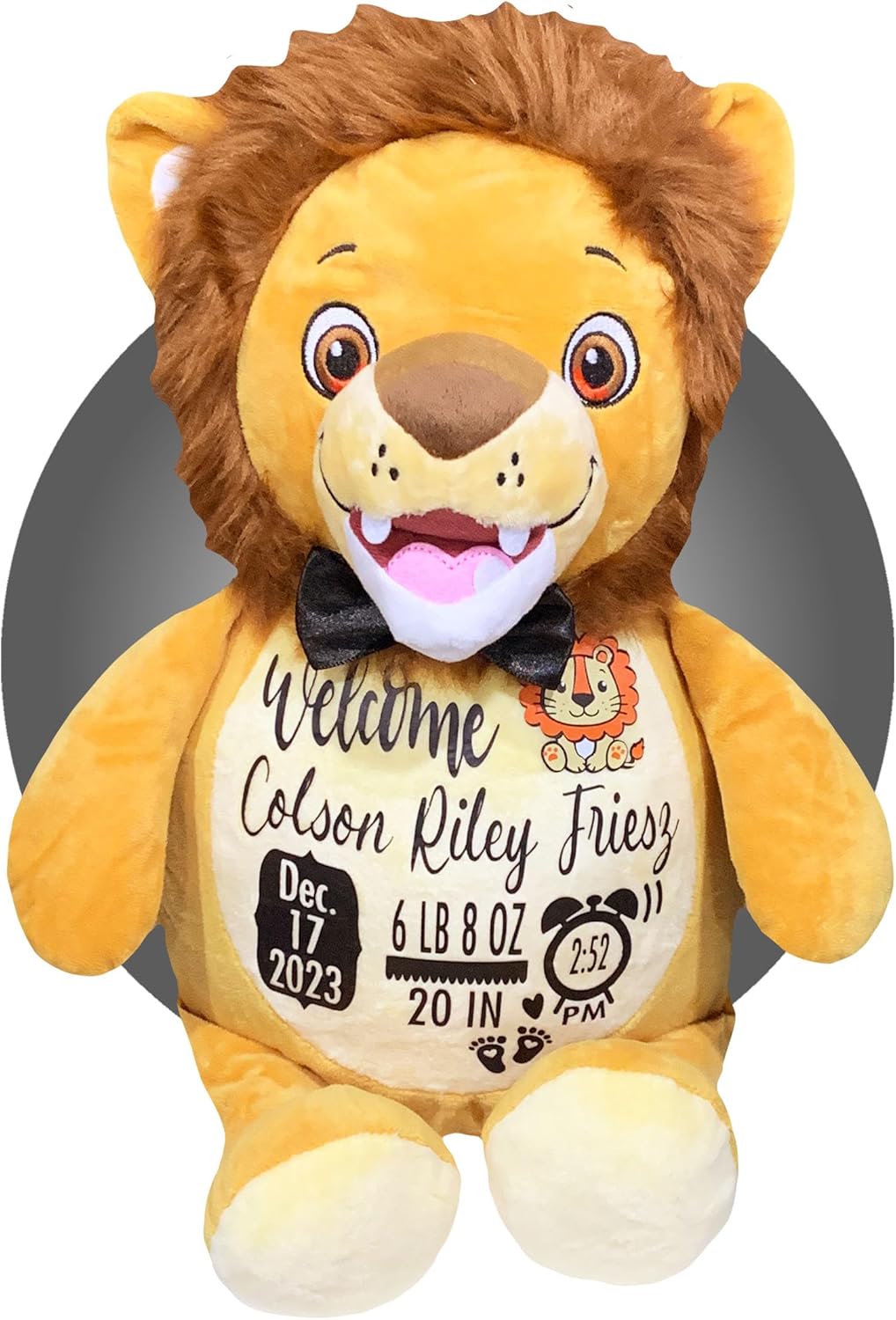 Personalized Birth Stat Stuffed Animal - Birth Announcement Stuffed Lion - Personalized Baby Boy Gifts - Baby Shower Keepsake - Birth Information Plush - Gift Wrapped - Lion Stuffed Animal