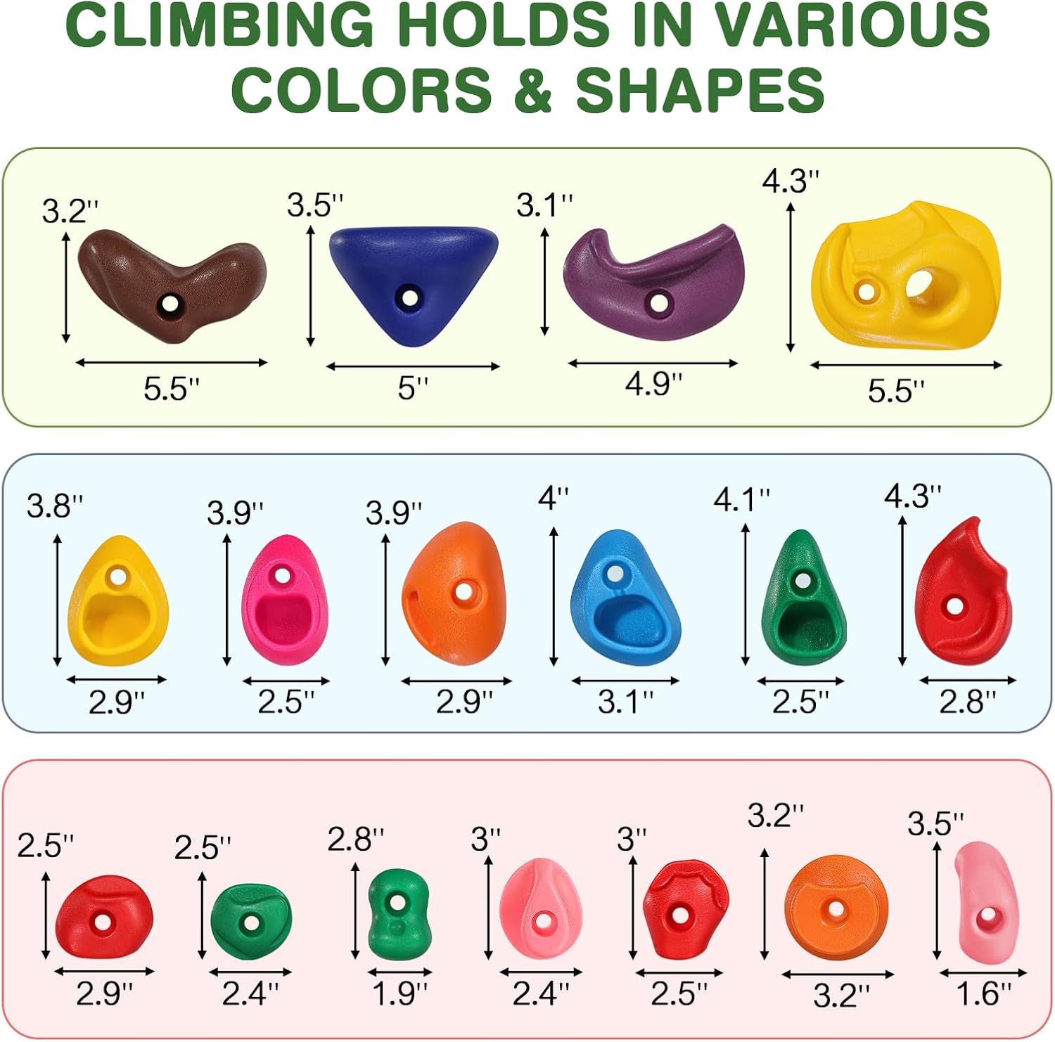 SEKKVY 32 Rock Climbing Holds for Kids and Adults, Multi Size Colorful Plastic Wall Grips with 2 Inch Mounting Hardware, Indoor Outdoor Playground Set