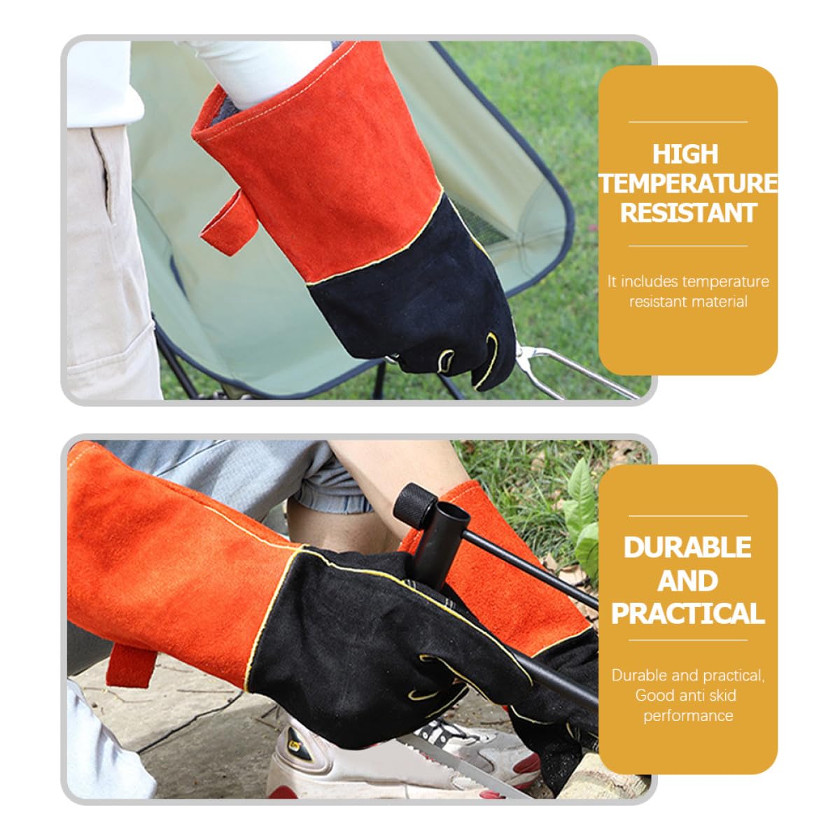 Tofficu Hitzebeständige Grillhandschuhe aus Leder mit Fünf Finger Design rutschfest und Umfassender Schutz für Küche und Outdoor Camping