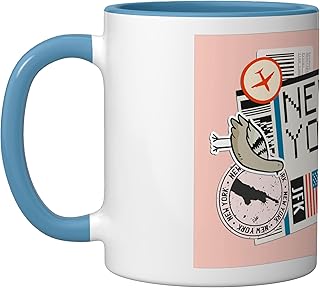 New York Travel Boarding Pass NYC JFK Adventure Ceramic Mug, Blue/White