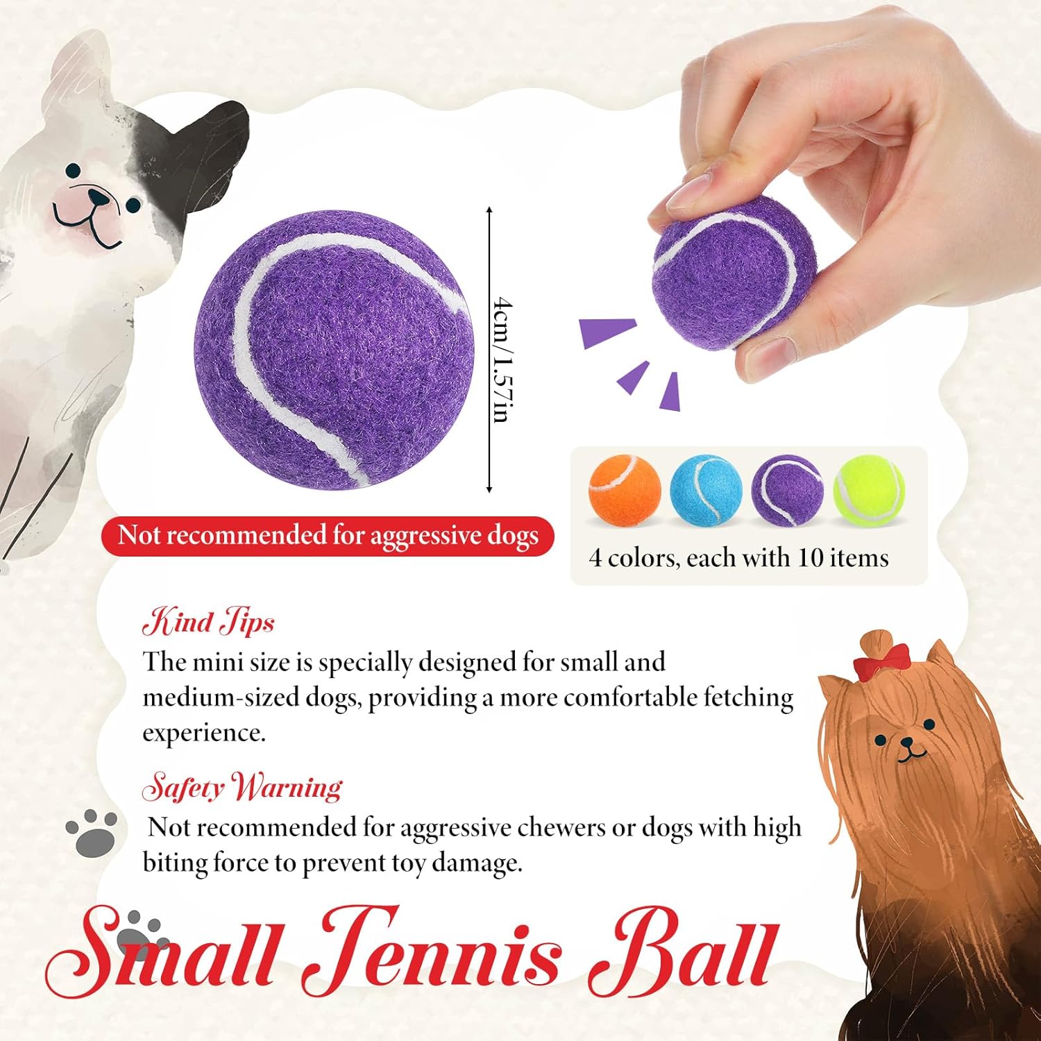 40 Pack Squeaky Mini Tennis Balls for Small Dogs, 1.57'' Interactive Dog Playing Balls, Colorful Easy Catching Dog Playing Fetch Ball, Elastic Puppy Tennis Ball, for Teething, Training, Throwing