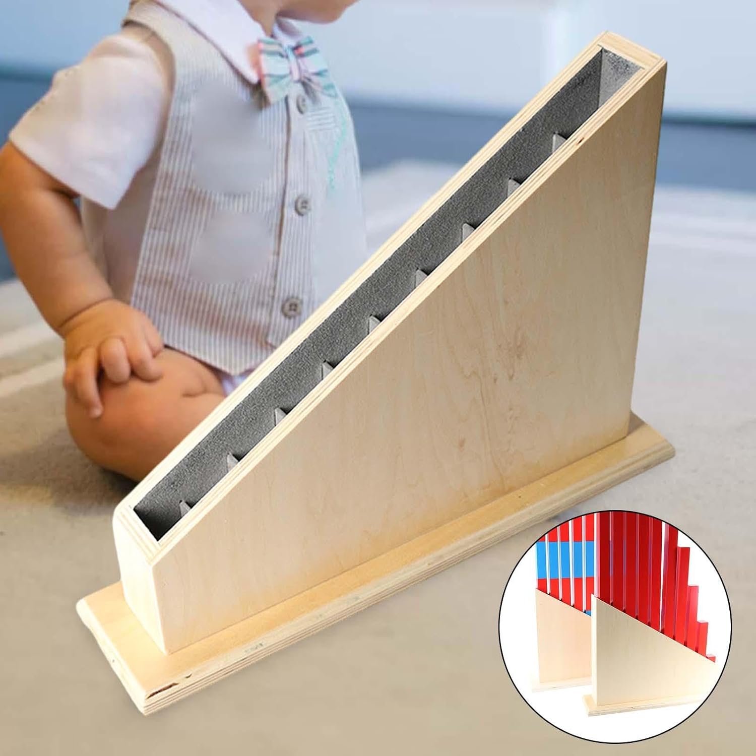 Rods Stand Wooden Supplies Subtraction Red Blue Rods Number Rods Rack, Red Blue Long Sticks Base for Preschool Kids