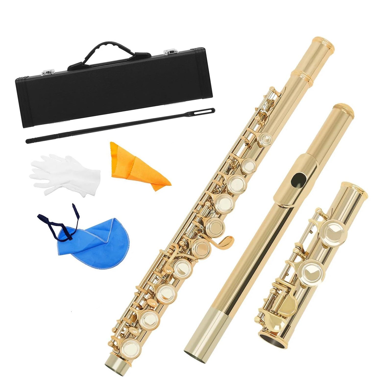 flet prosty Flet niklowany biały brąz 16 otworów C klucz instrument dęty drewniany z etui