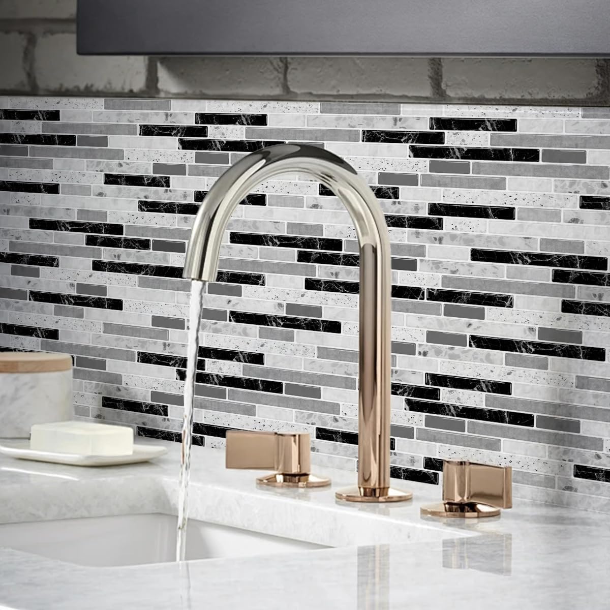 LONGKING 10-Sheet Self-Adhesive Peel and Stick Backsplash for Kitchen, Vinyl Decorative Tiles (Gray)