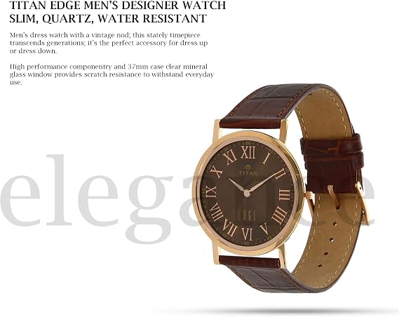 Titan Men's 'Edge' Quartz Stainless Steel and Leather Casual Watch, Color: Brown Model: 1595 wl03