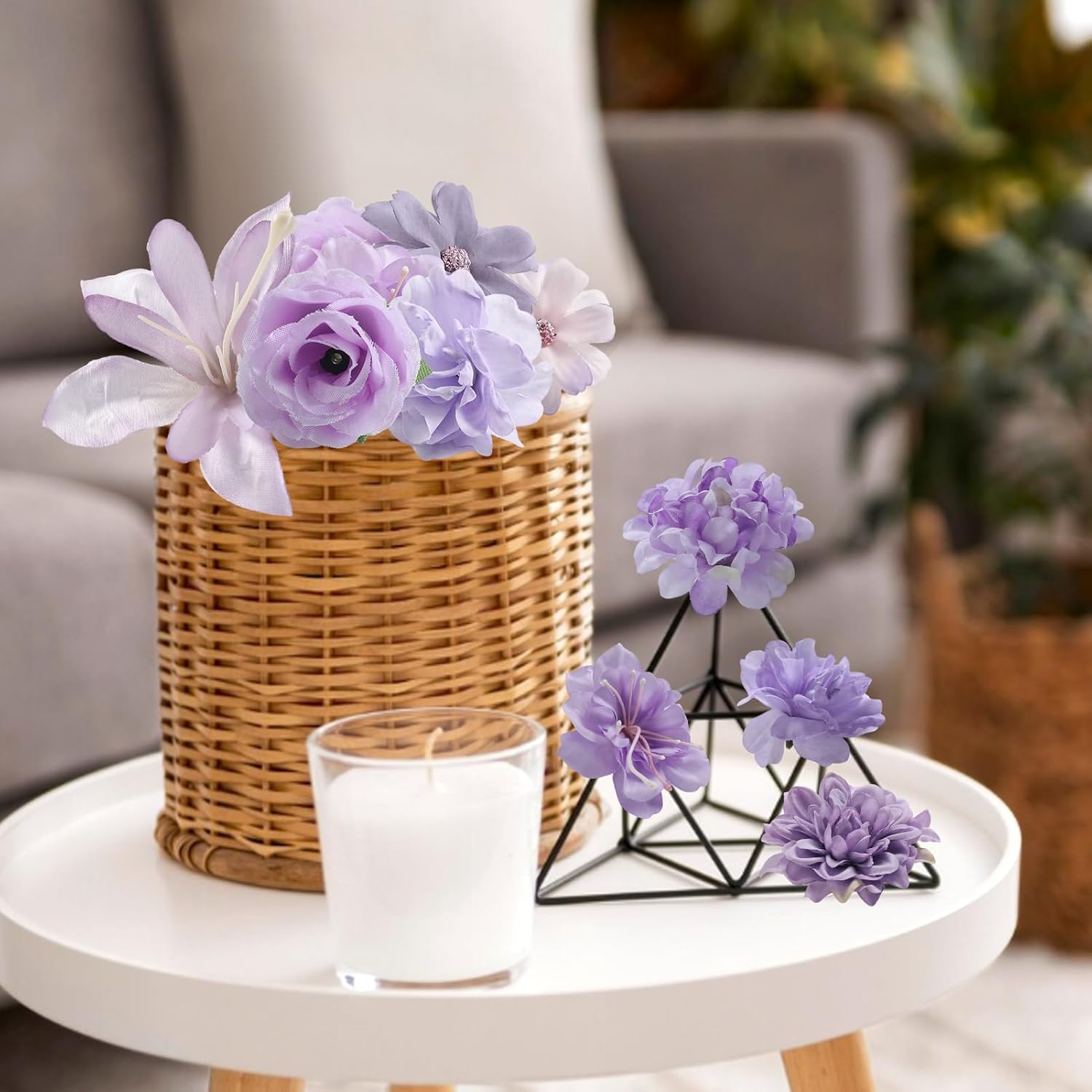 Fake Flower Heads for Crafts - Purple Silk Artificial Roses, Peonies, Daisies & Mini Floral Heads Bulk (48-Pack) for Wedding Decor, Graduation Cap, Cake Topper, Baby Shower, Home Decoration - Image 6