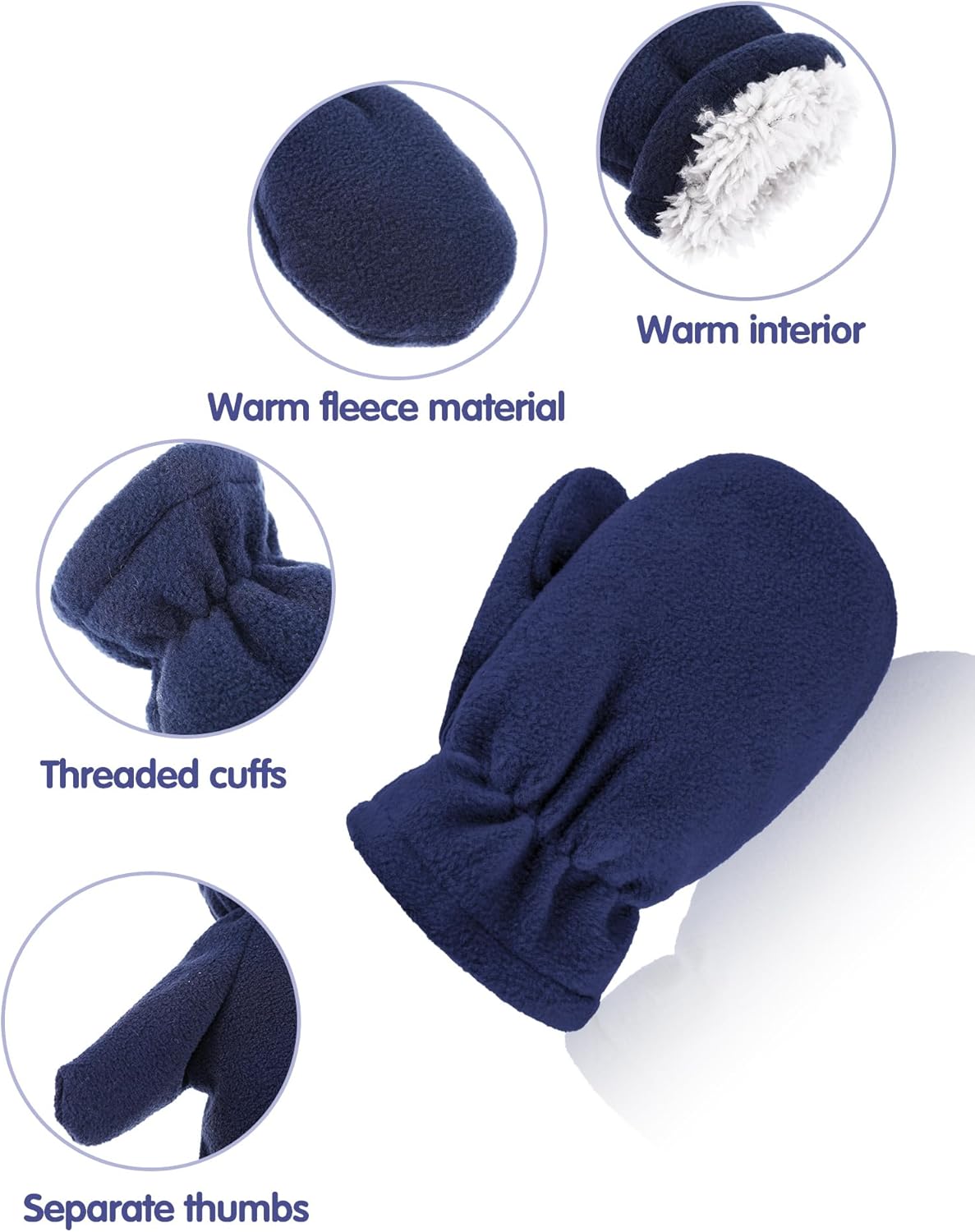 3 Pairs Kids Fleece Mittens Toddler Winter Warm Gloves Windproof Snow Ski Gloves for Boys and Girls Outdoor Activities - Image 3