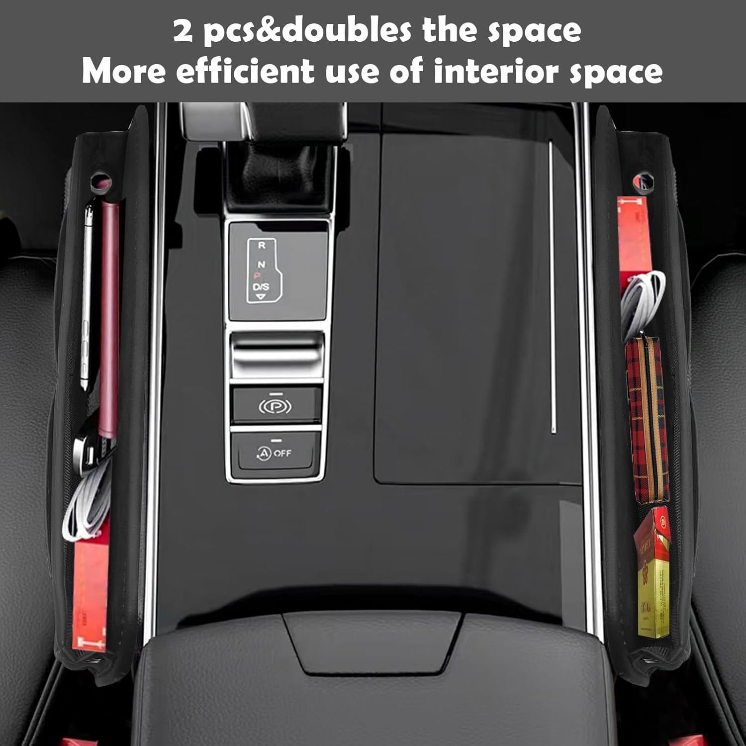 2 packs,Car Leather Seat Gap Filler Organizer and Front Seat Organizer,Center Console Organizer with Card Slots for Car Suv Truck,Fill The Gap Between Seat and Console,Store Phone,Credit Cards,Keys