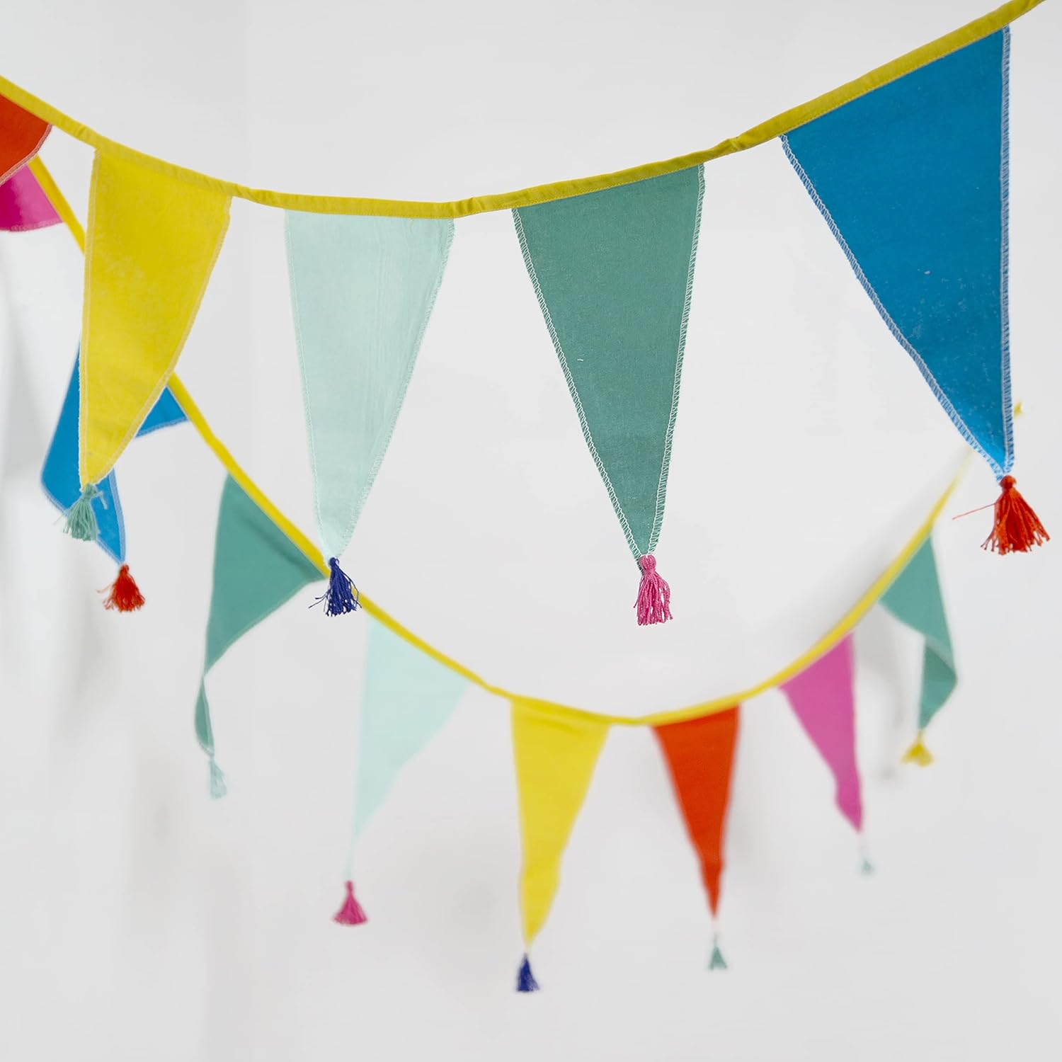 Fabric Rainbow Bunting with Tassels - 10ft | Triangle Flag Pennant Garland, 100% Cotton, Home Décor for Kid's Bedroom, Nursery Accessories, Indoor Outdoor Birthday Party Decorations, Festival