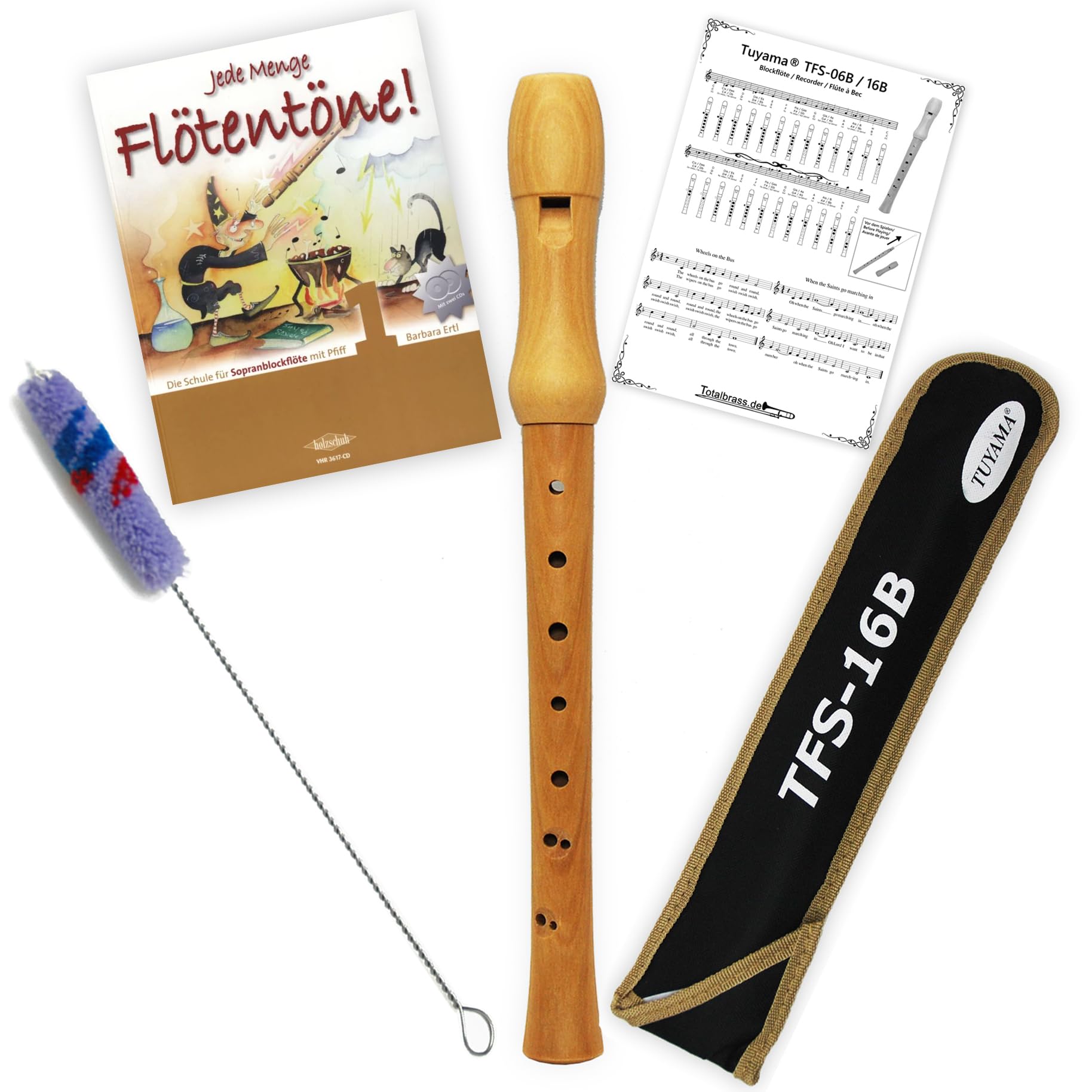 Starter-Bundle mit Tuyama TFS-16B Sopranblockflöte (barocke Griffweise) sowie 'Jede Menge Flötentöne' Band 1 inkl. CD - Ideal für Einsteiger - ISBN: 9783940069757