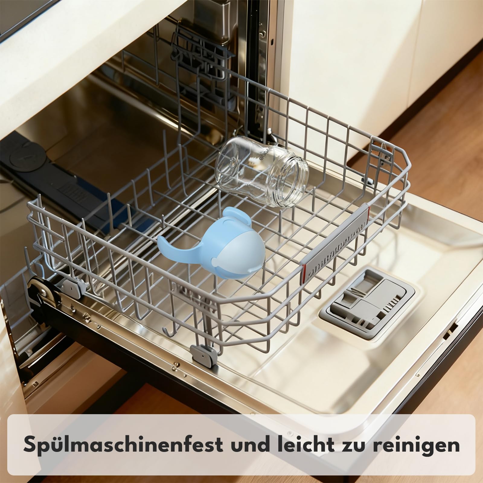 Evorie Tritan Trinkflasche mit Gewichtsstrohhalm 200 ml, auslaufsicher mit Griffen für Babys ab 6 Monaten, Trinklernflasche