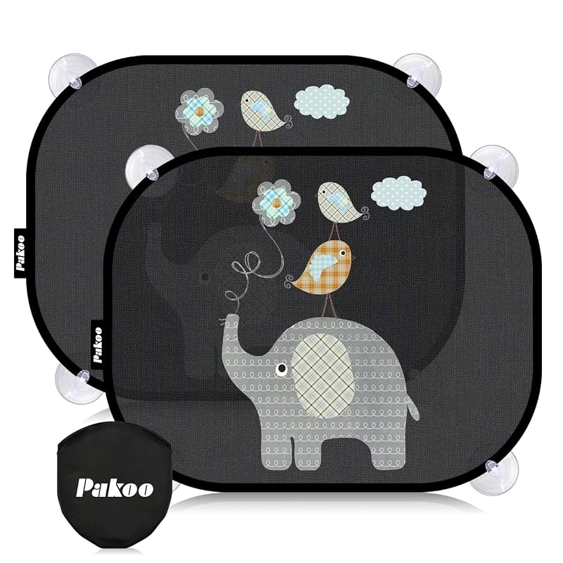 Protetor Solar para Janela Lateral de Carro Pakoo com Ventosa e Estampa de Elefante, 44,9 x 35,6 cm, Kit com 2
