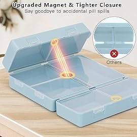 FYY Daily Pill Organizer,7 Compartments Portable Travel Pill Case/Box for Purse Pocket to Hold Vitamins,Cod Liver Oil,Supplements and Medication-SkyBlue, [Folding Design]