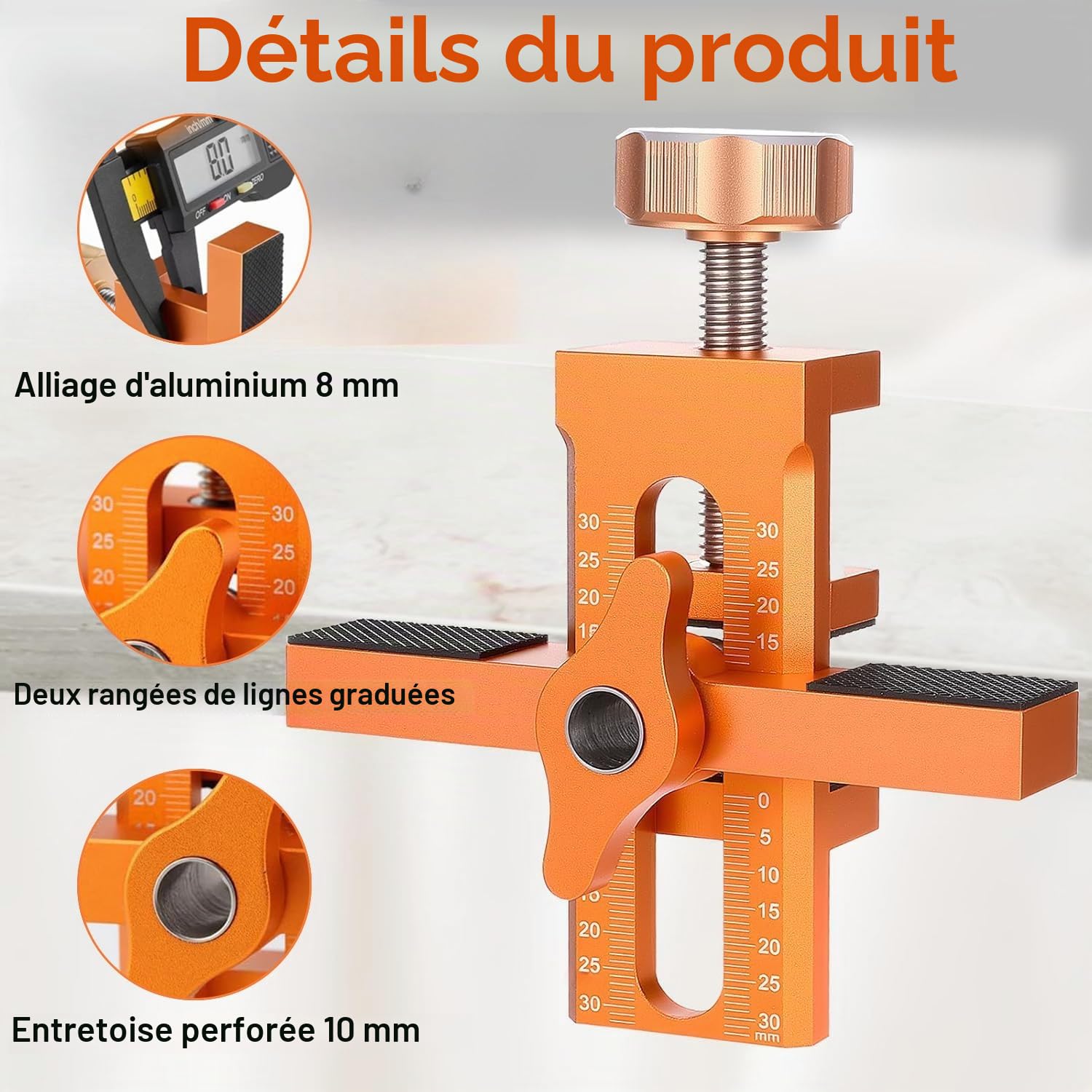 Jig d’installation pour porte de placard – Positionneur réglable 2 en 1 | Kit universel en alliage d’aluminium pour portes de placard avec 3 forets