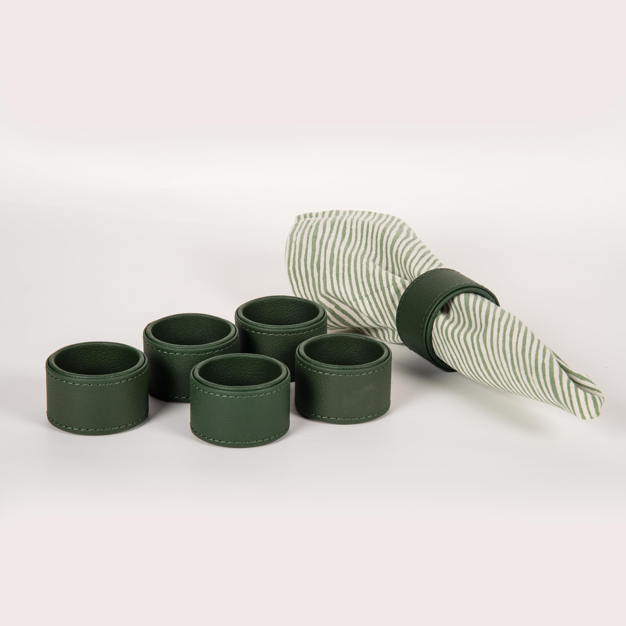 CASA BOTANICAL Hand Crafted Faux Leather Napkin Rings - Set of 6 for Table Decor, Weddings, Dinner Parties, Decorations (Green) 2