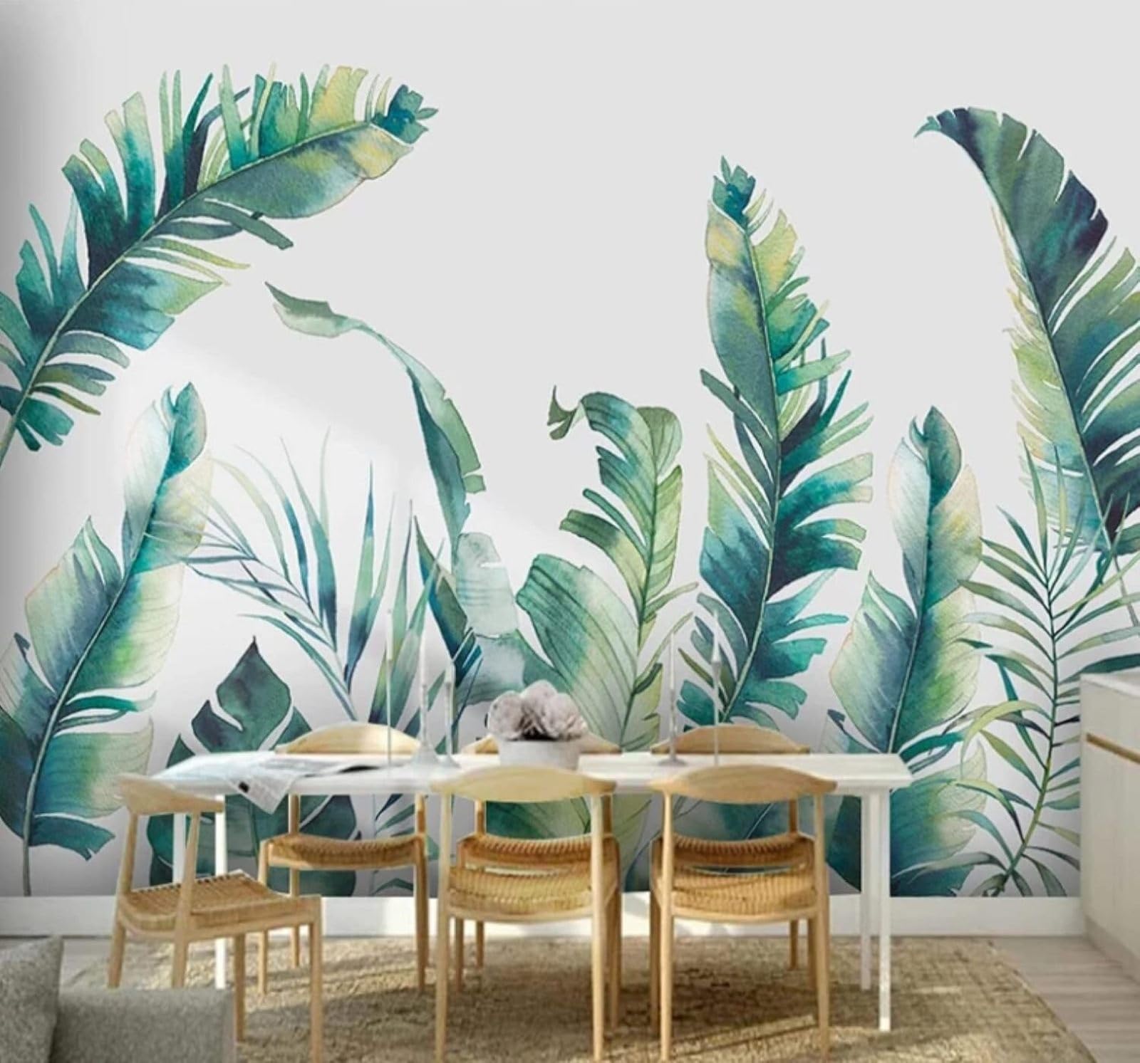 XLMING Hand Drawn Fresh Plants Green Banana Leaves 3D Wallpaper Luxury Home Dining Decor Paste Sofa Living Room The Wall for Bedroom Mural-250cm×170cm