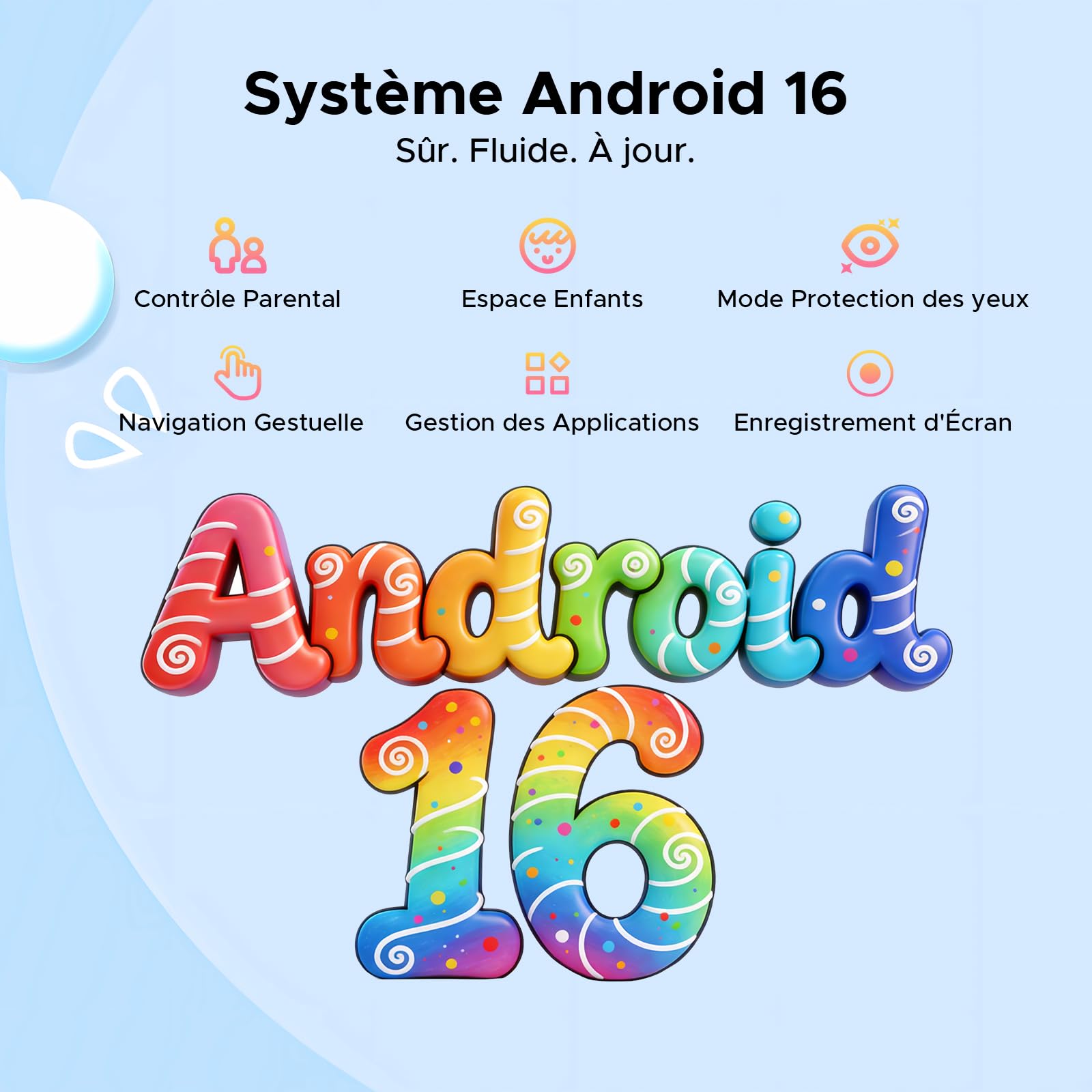 Tablette pour Enfants P10 Android 16, 10 Pouces, Gemini AI, 90 Hz, 32Go RAM + 64Go ROM, 7000 mAh/Wi-FI 5/OTG/Face ID, livrée avec étui de Protection et Stylet
