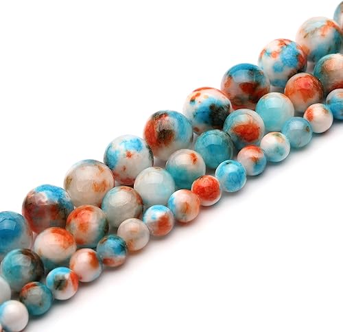 Miniatura 3 de Youngbling Cuentas de piedras preciosas naturales para hacer joyas, cuentas redondas de piedra lisa pulidas de jade azul y naranja de 0.236