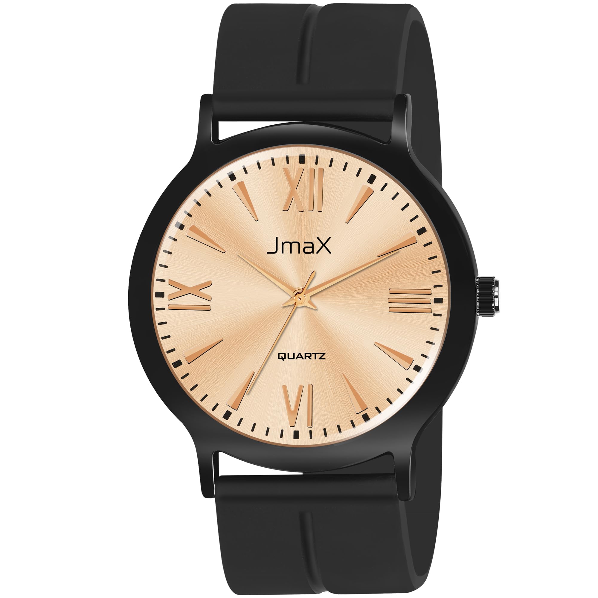 Jmax Men's Black and Copper Dial Quartz Watch with Silicone Strap