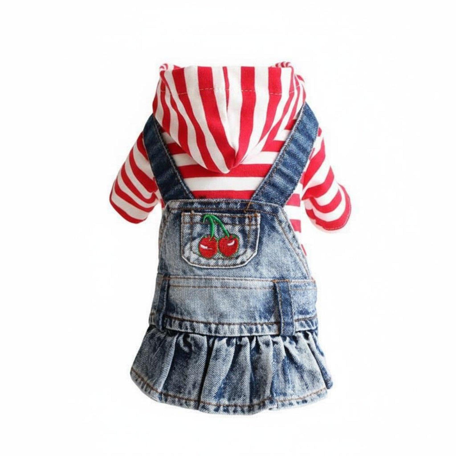 STYLEHEAVEN Denim Dog Dress Ruffled Hem Puppy Cherry Embroidered Skirt Comfortable Suitable Pet Denim Overall Dress for Dogs, Special Occasions S|Pet Supplies| Dog Supplies| Clothing & Sh-image-9