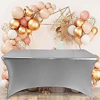 Vista 17 de Obstal Funda de mesa de elastano elástica de 4 pies para mesas plegables estándar, paquete de 2 manteles rectangulares universales ajustables