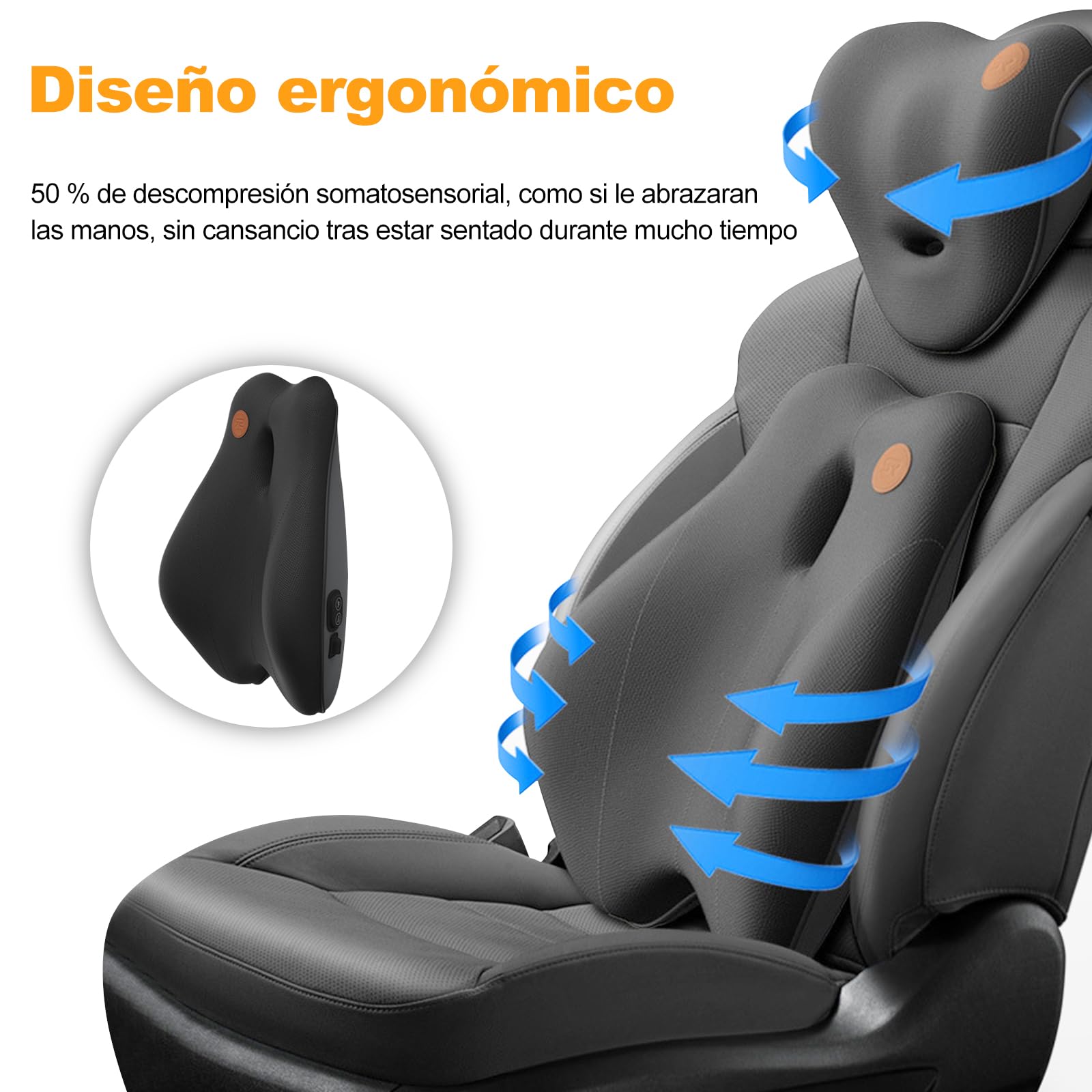 Ergocar Cojin Lumbar y Almohada de Cuello para Silla de Oficina/Coche/Juego, Blando Espuma de Memoria Alivio del Dolor de Espalda, Almohada Cuello & Lumbar Eléctrica,Grey-Masaje