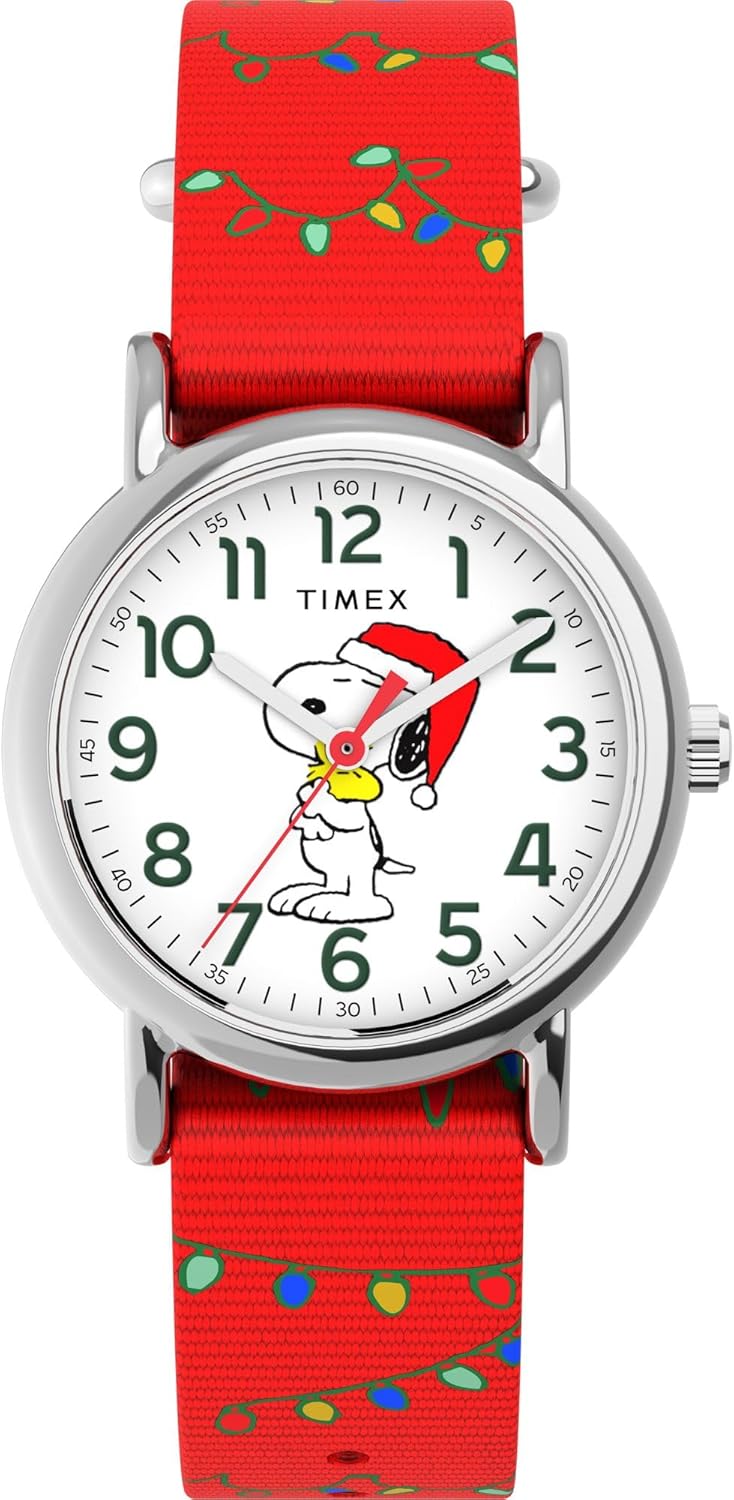 Timex Unisex Peanuts Weekender 31mm Watch - Red Strap White Dial Silver-Tone Case