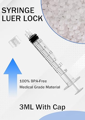 Miniatura 3 de Jeringa Luer Lock de 0.1 fl oz con tapa, estéril envuelta individualmente sin aguja, medición precisa a prueba de fugas, paquete de 12 para uso en