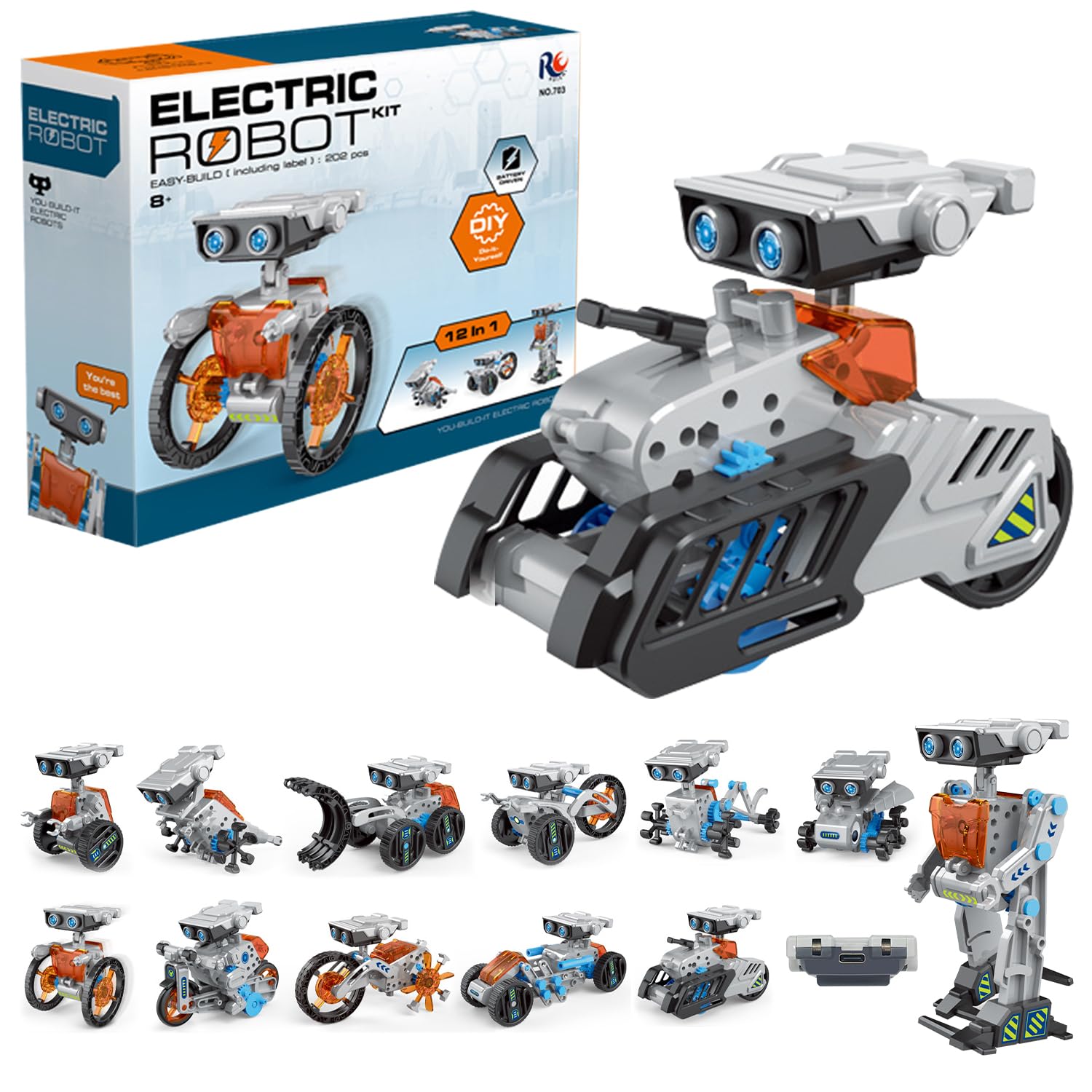 12 in 1 STEM Robot Toy Building Kit, TAMOXI Science Building Kits, Projects Blocks Kit for Boys Girls Kids 8-16, Robotics Powered by USB, DIY Educational Gift for Birthday, Christmas (202 Pieces)
