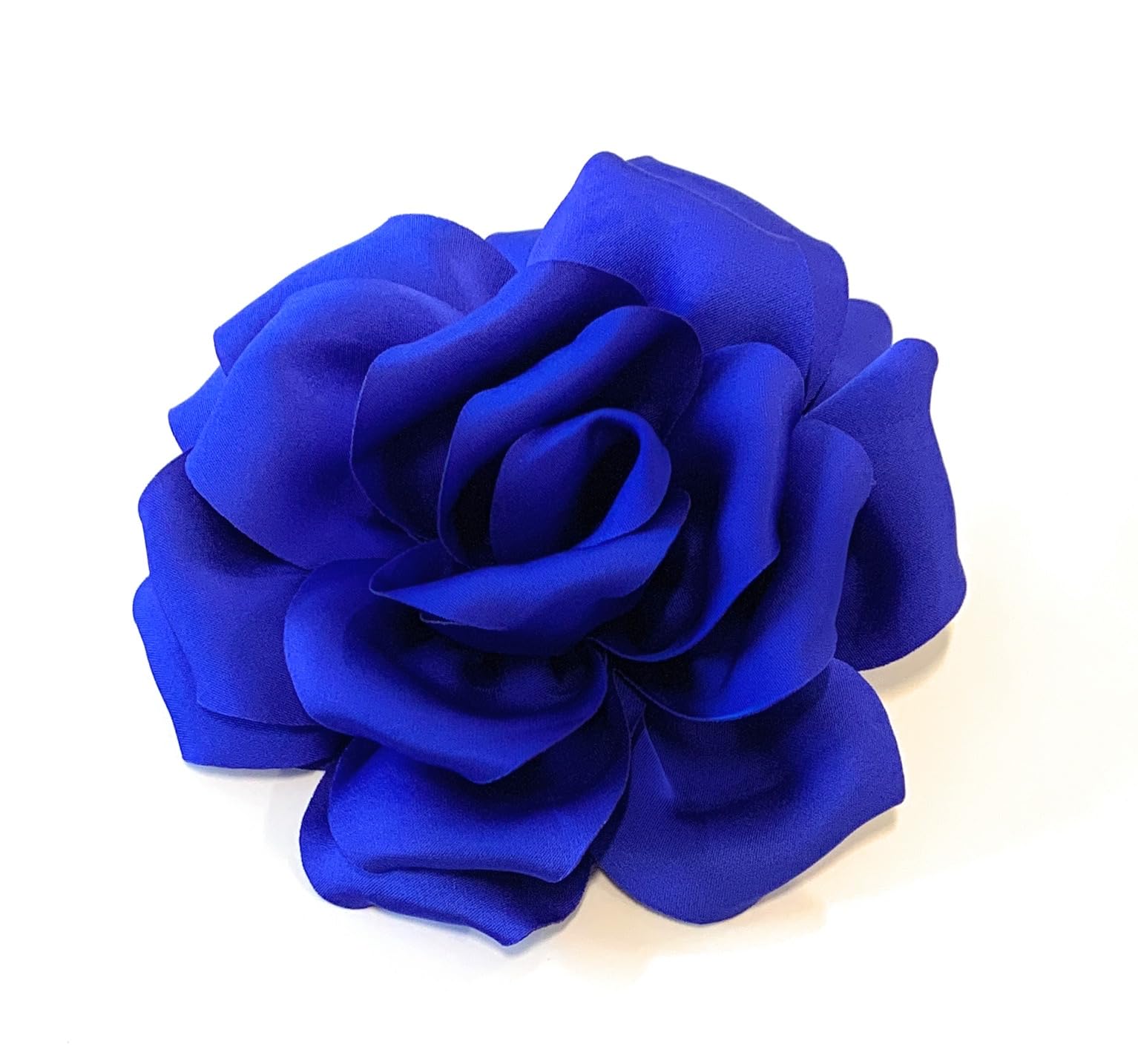 Large Rose Fascinator Corsage Hair Clip and Brooch Pin, Satin Flower, Multi-Colour Options (Royal Blue)