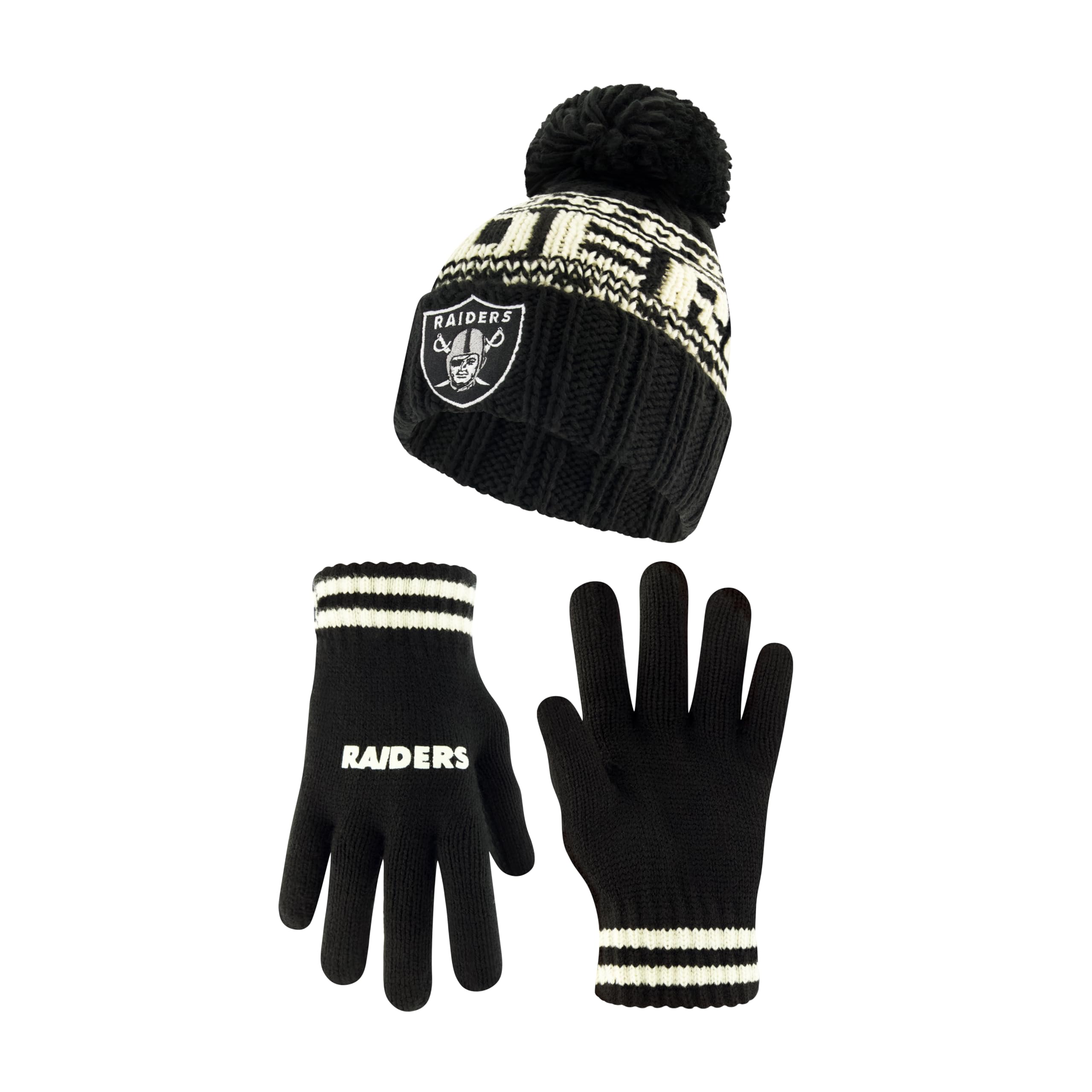Ultra Game Youth NFL Official Super Soft Cable Knit Winter Beanie Knit Hat with Extra Warm Touch Screen Gloves